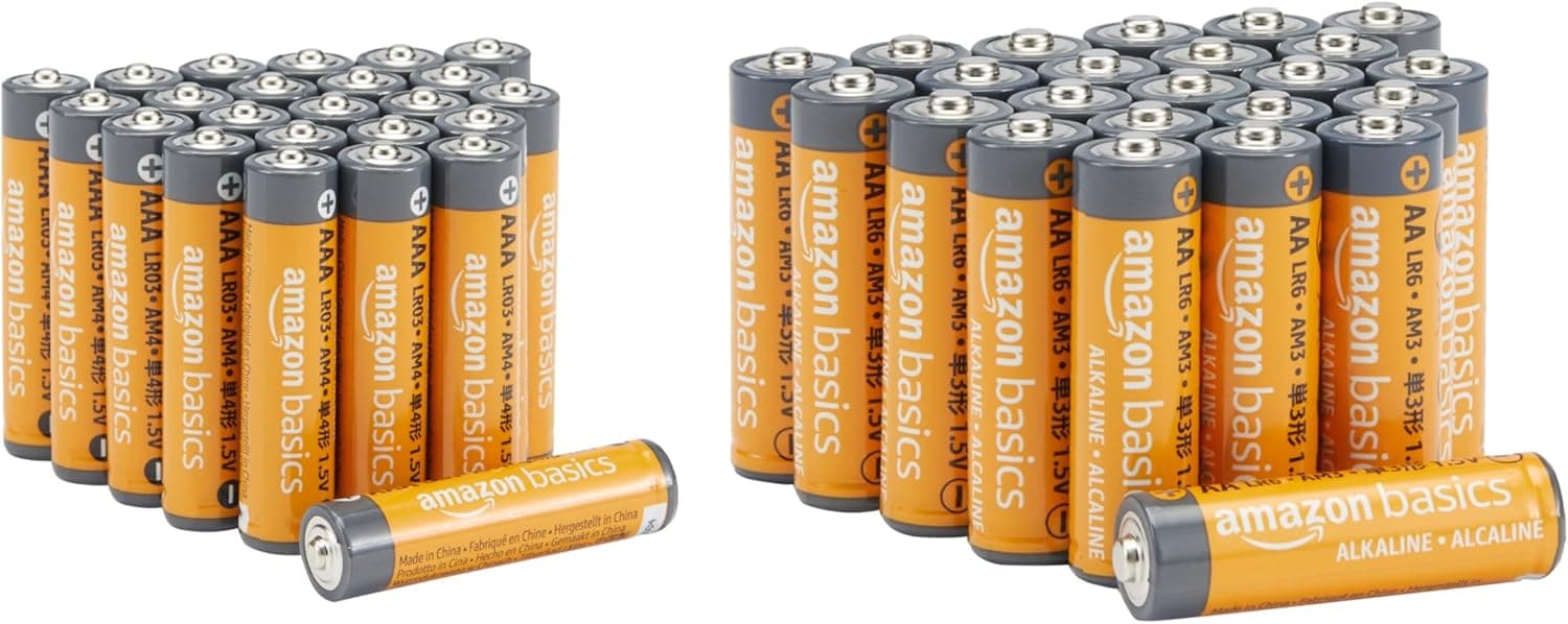 Amazon Basics - 48 Pack AA and AAA High Performance Alkaline Batteries, 24 AA Batteries and 24 AAA Batteries, 1.5 Volts, 10 Year Shelf Life Paquete de 48 AA + AAA