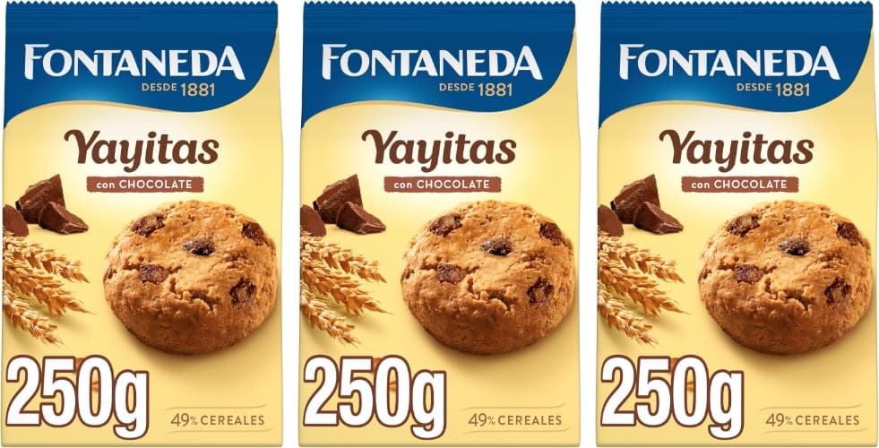 Fontaneda Yayitas | Bolachas crocantes com pepitas de chocolate e cacau 250 g x 3