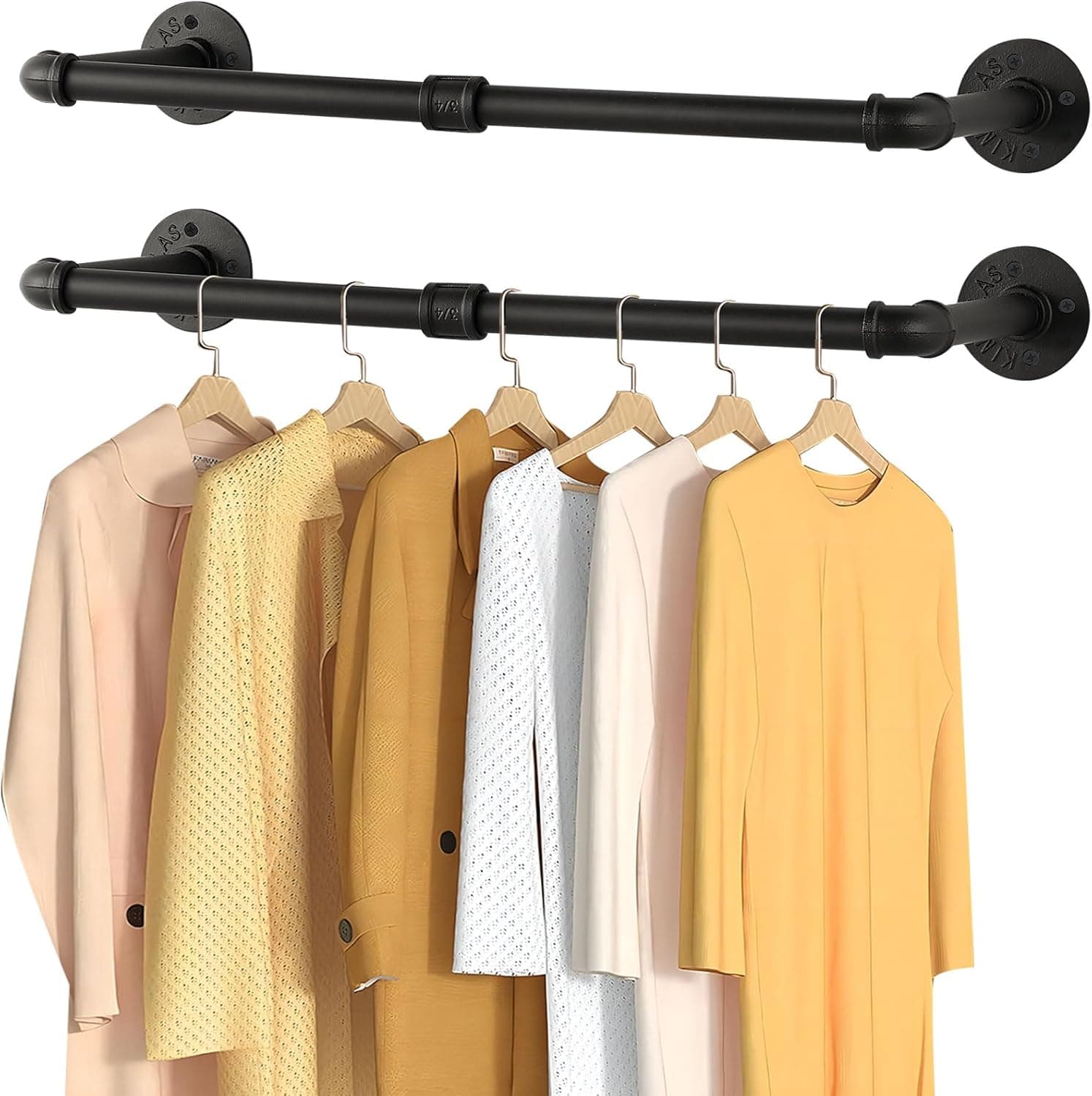Yawinhe Cabide de parede industrial, 80 cm, barras de suspensão para roupa, economia de espaço, removível, para quarto, sala de estar, preto, 2 pacotes