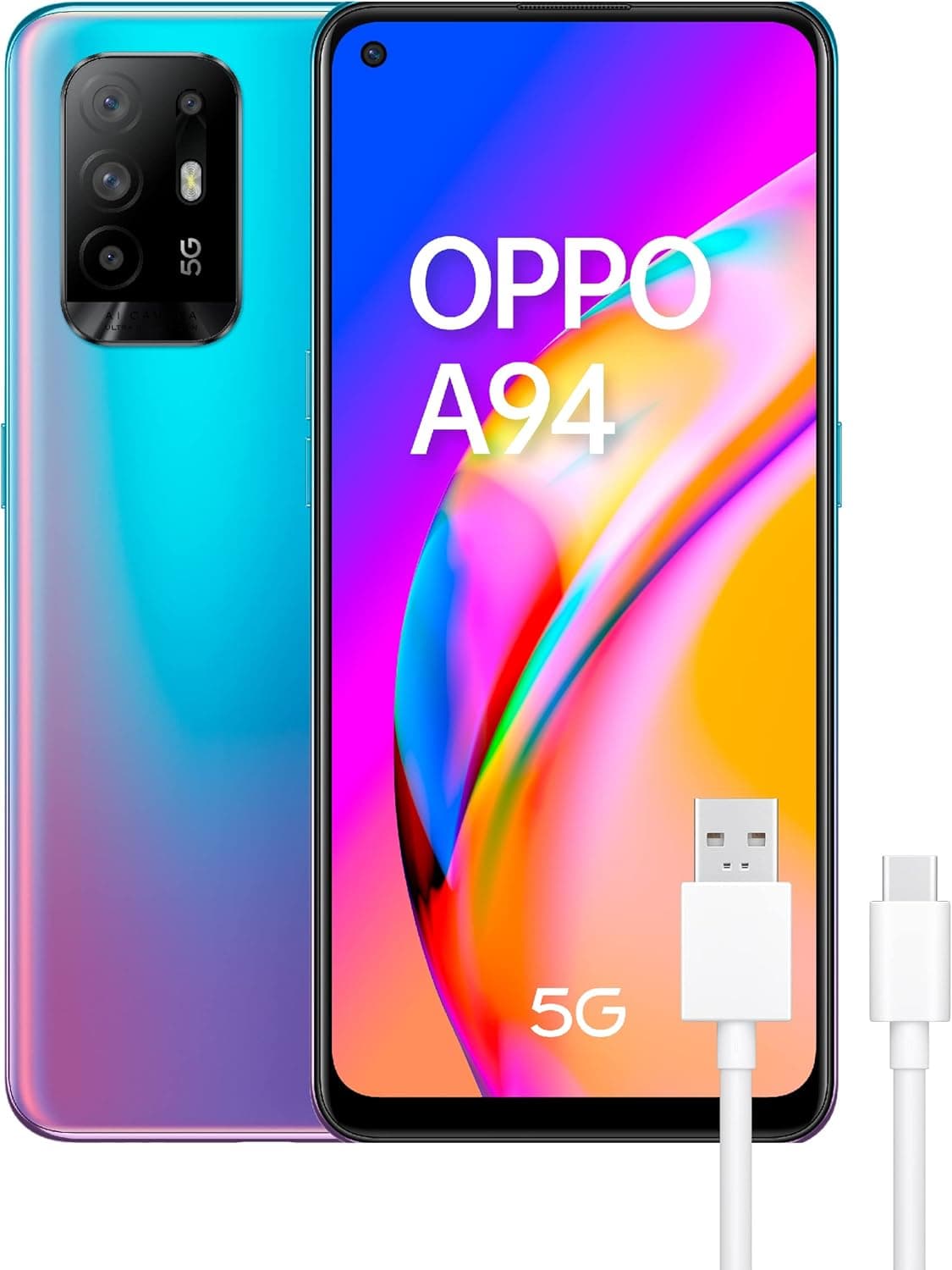 OPPO A94 5G | Smartphone desbloqueado 128 GB com ecrã 6,43 polegadas e câmara quádrupla