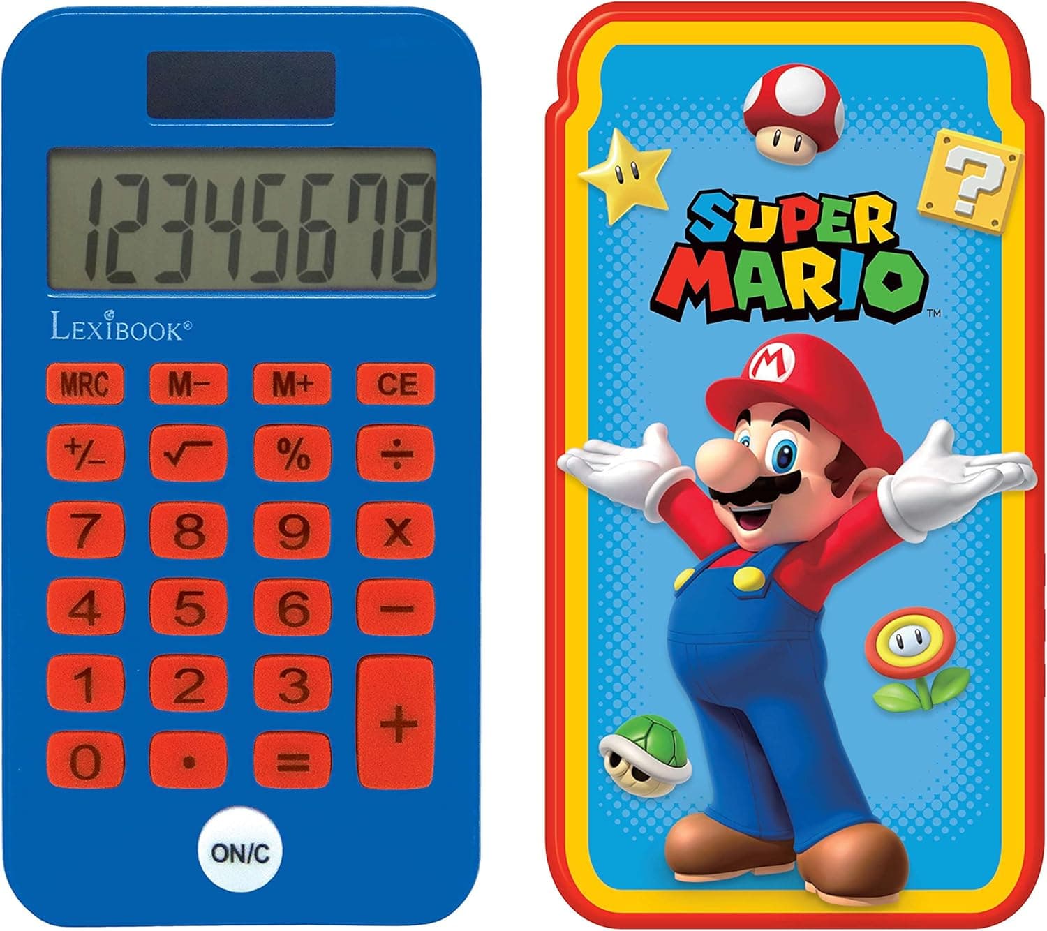 LEXIBOOK - Calculadora de bolso super mario, funções clássicas e avançadas, capa protetora rígida, com bateria, vermelho/azul, C45NI