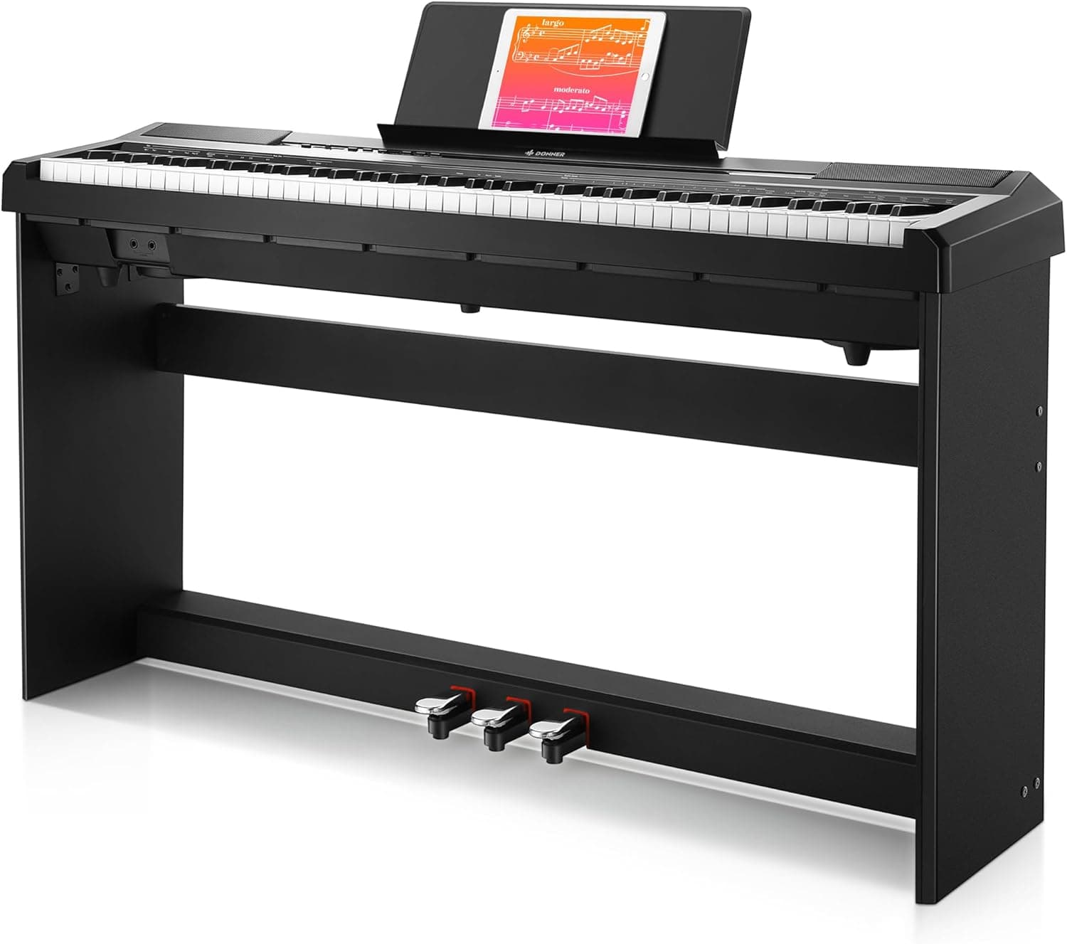 Donner Piano elétrico digital com 88 teclas, teclas cruzadas metade, teclado musical adequado para iniciantes, com suporte de piano desmontável e pedal triplo, DEP-10S, retro, preto