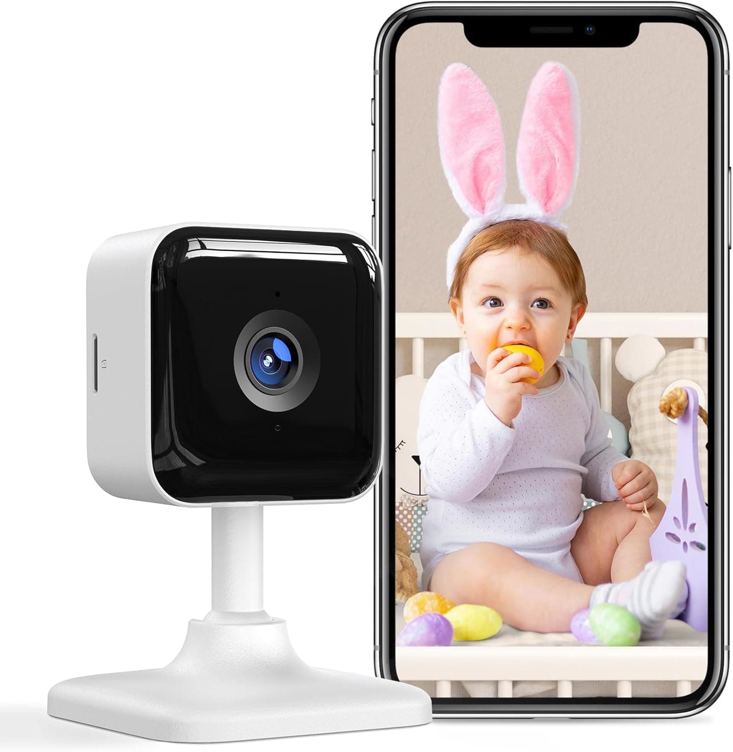 GNCC Câmara de vigilância para bebé, 1080 P monitor para bebés com visão noturna, deteção de som e movimento, áudio bidirecional, notificação em tempo real, SD e nuvem, compatível com Alexa & Google