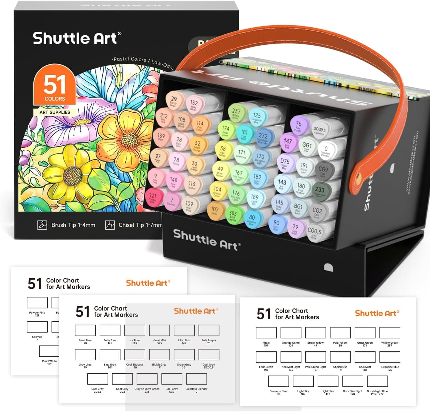 Shuttle Art Marcador de cores de 50 cores pastel, marcadores de álcool com ponta pastel e pincel, estojo perfeito para ilustração de adultos para desenhar e cartões