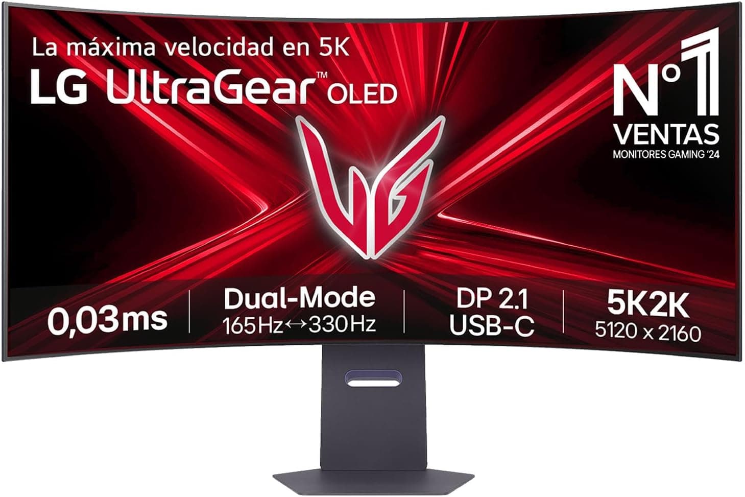 LG 45GX950A-B Monitor ultragear, 44,5", OLED, 5K2K (5120 x 2160), 165Hz, 0,03 ms, G-Sync compatível e FreeSync Premium Pro, ajuste de inclinação, roxo cinzento