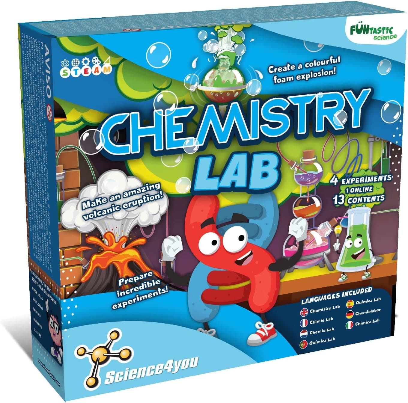 Science4you O meu primeiro laboratório de química - conjunto com experiências para crianças 7 8 9 10 anos - cria reações químicas divertidas e seguras - brinquedo de artesanato e ciência para meninos