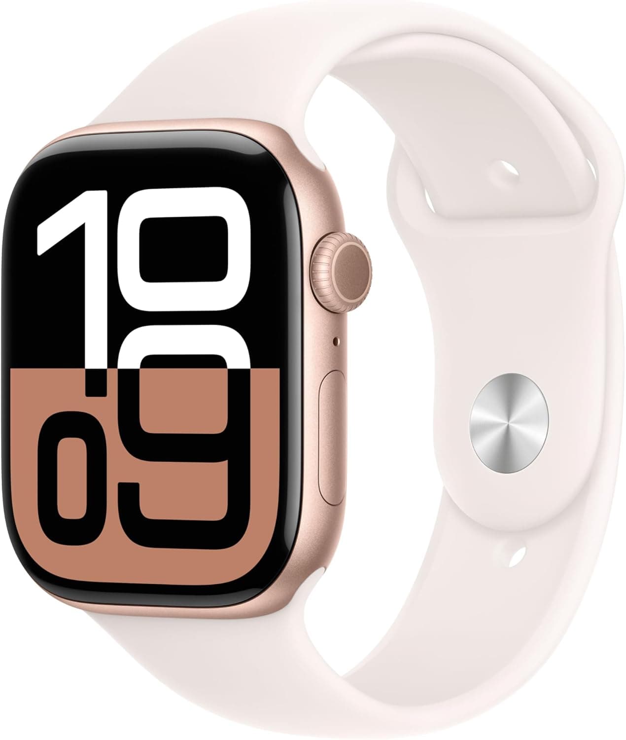 Apple Watch Series 10 GPS Smartwatch com caixa de alumínio ouro rosa de 46 mm e correia desportiva rosa Rubor - tamanho S/M. Monitor de treino, App ECG, ecrã Retina sempre ativo