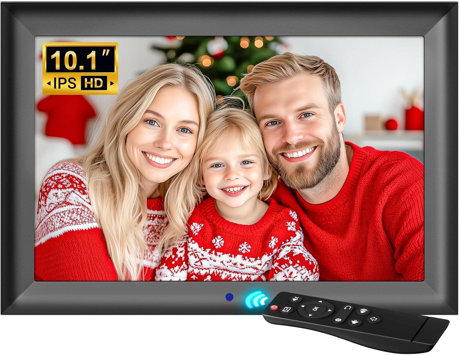 OBVHNUA Moldura de fotos digital de 10,1 polegadas, suporte digital ecrã IPS HD 1280 x 800, suporte para foto/música/vídeo, rotação automática, moldura digital com controlo remoto/relógio/calendário