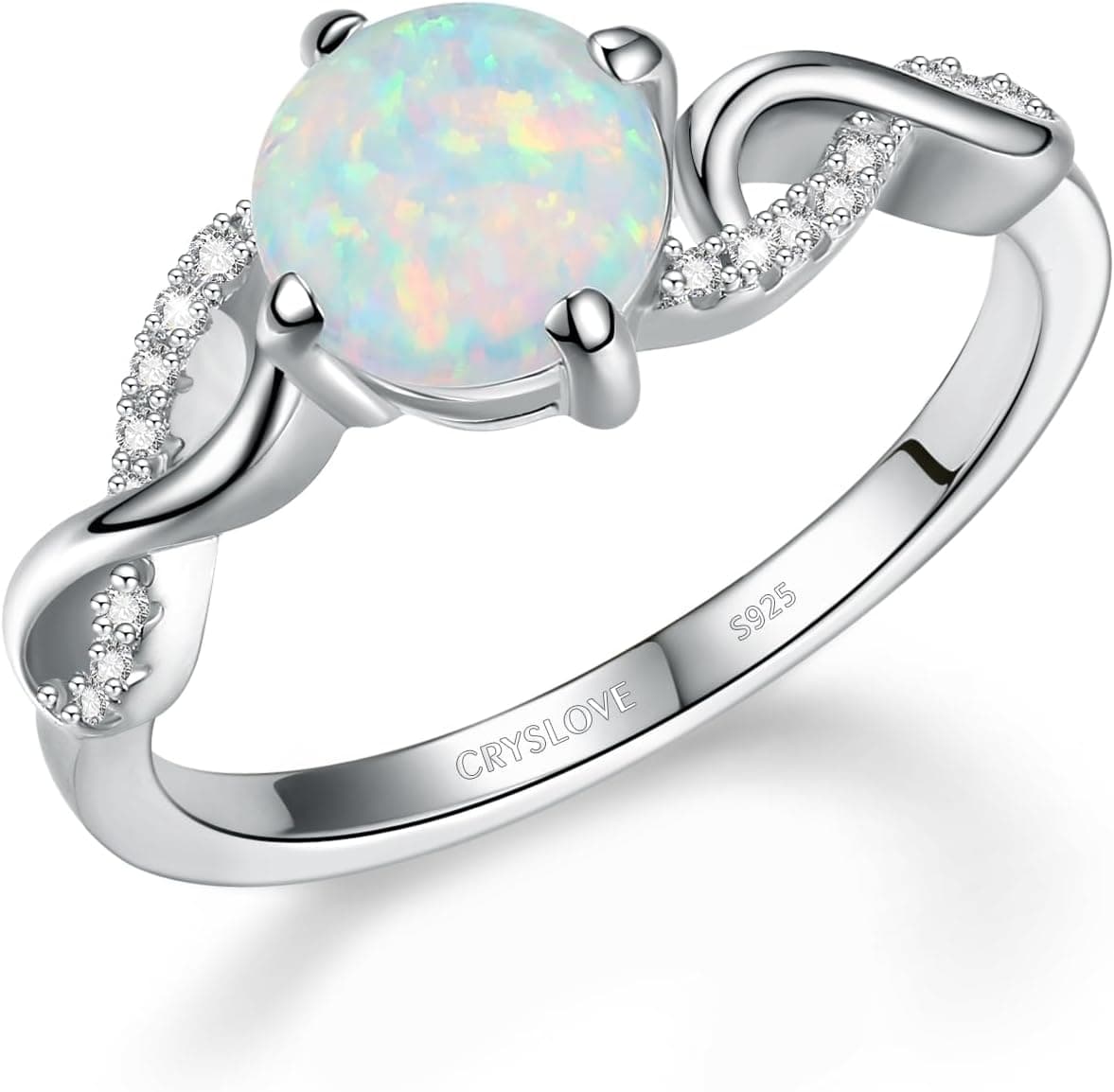 CRYSLOVE Anel de noivado com pedra da lua autêntica para mulher, prata de lei 925, arco-íris, lua, infinito, anéis de noivado, anel minimalista para namorada, mãe e mulher