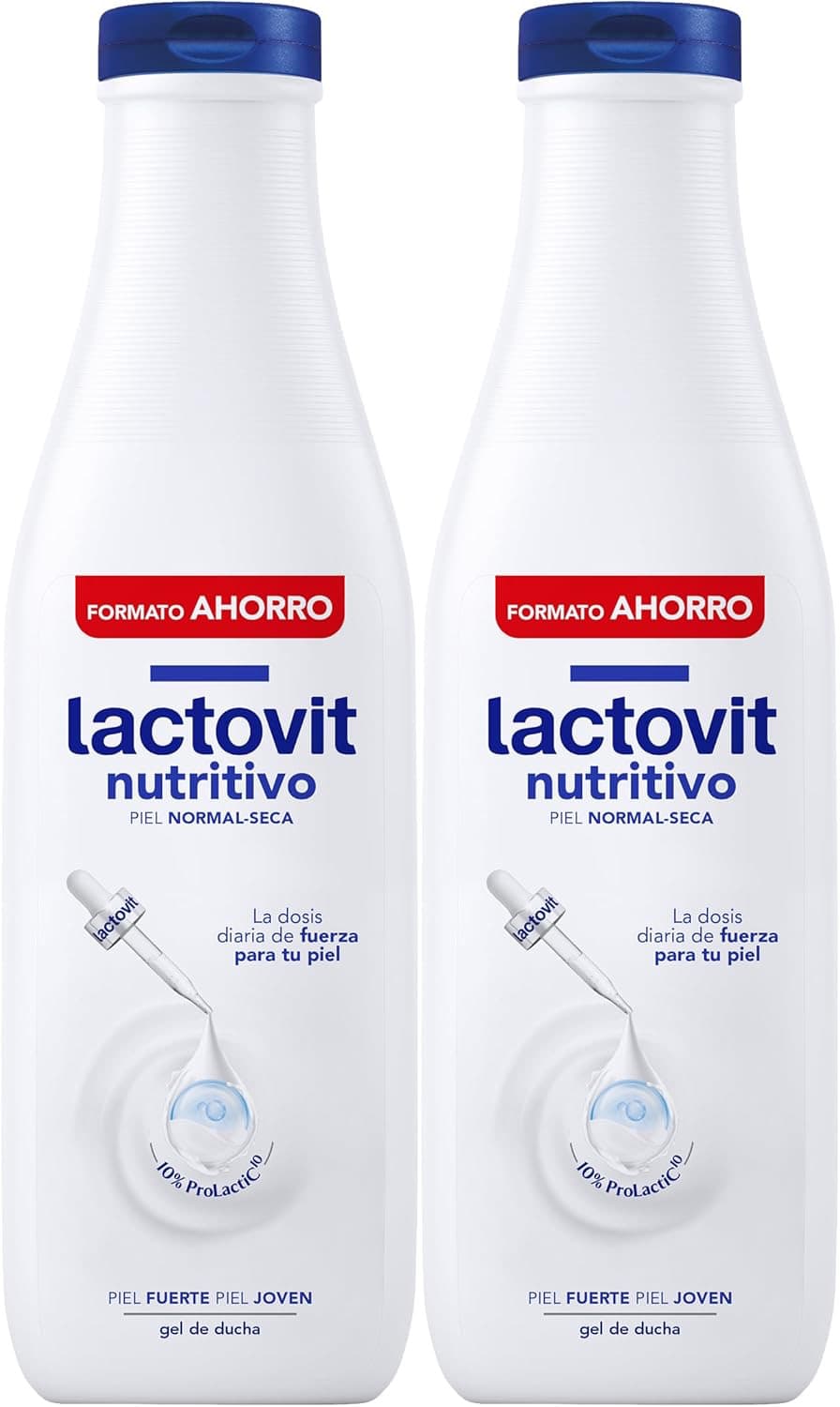 Lactovit - Gel de duche nutritivo e hidratante, pele forte e jovem, textura cremosa e leve, formulado com proteção cálcio, uso diário, para peles normais e secas - 750 ml x 2