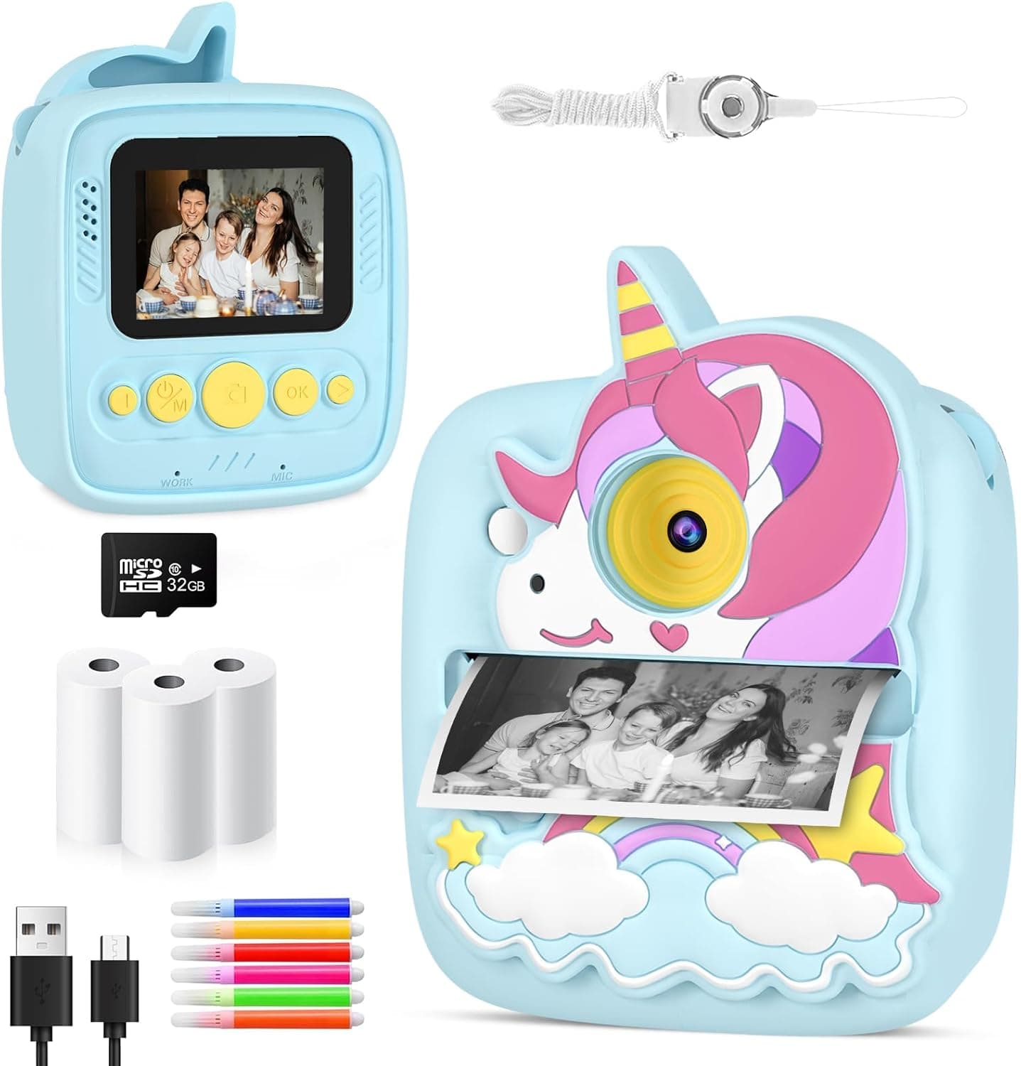 CHRERNA Câmara instantânea para crianças 3-12 anos com impressora, brinquedo educativo presente menina menino - fotos engraçadas em segundos, papel incluído