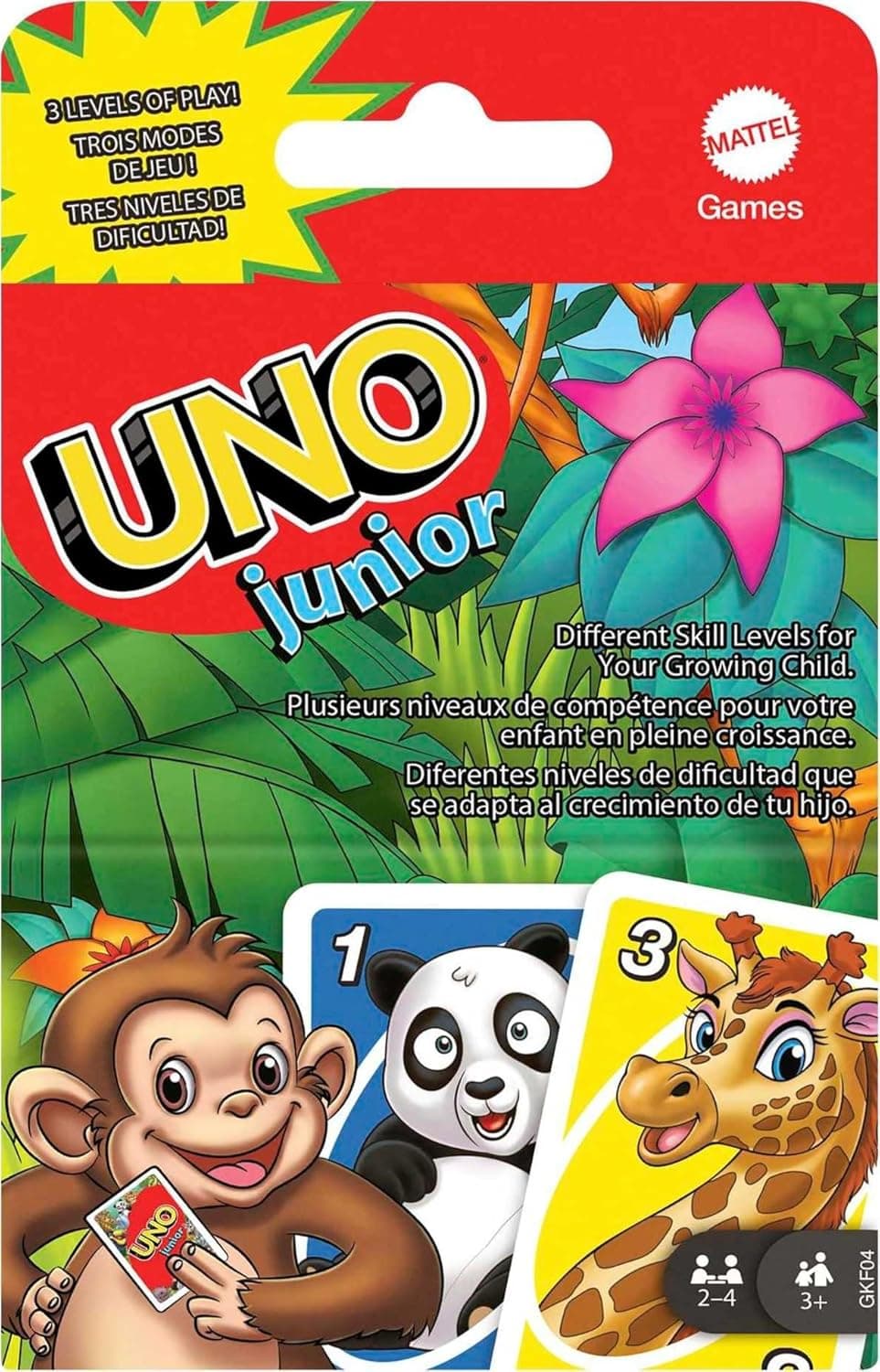 Mattel Games, Jogo de cartas UNO junior, jogo de tabuleiro para crianças com desenhos de animais (Mattel GKF04)