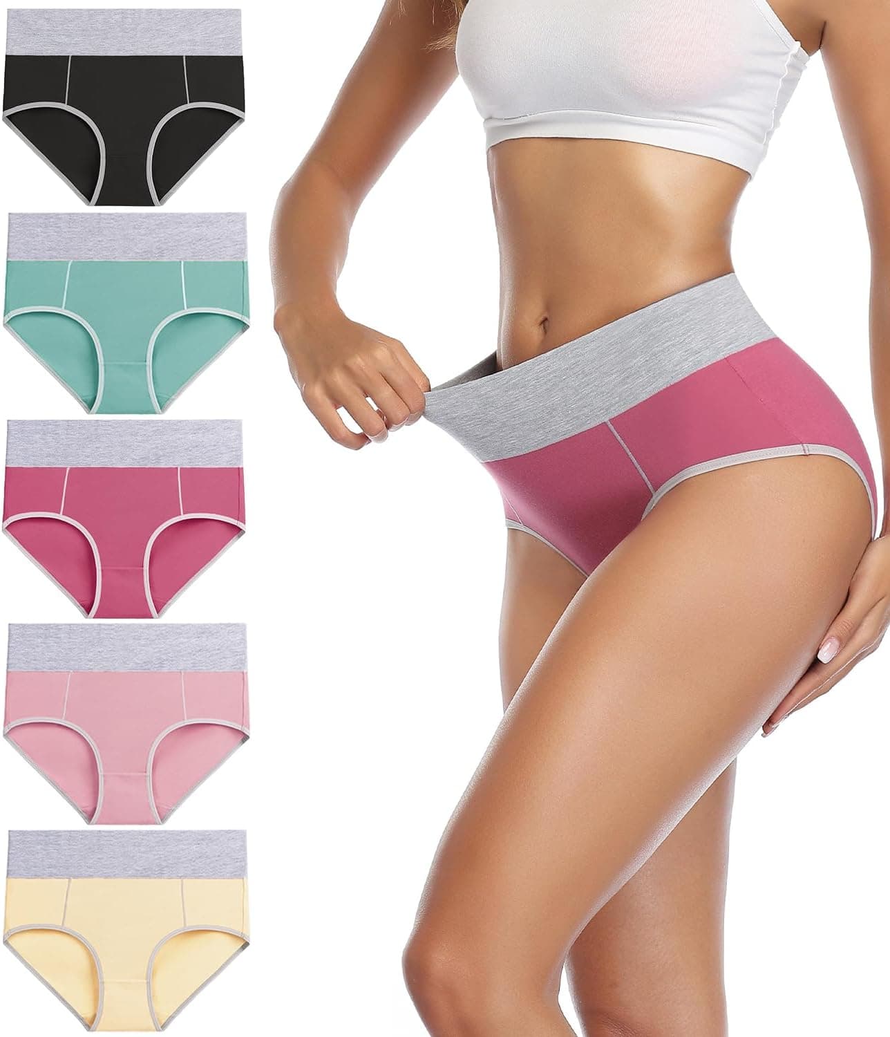 wirarpa Cuecas de cintura alta de algodão para mulher, pack de 5
