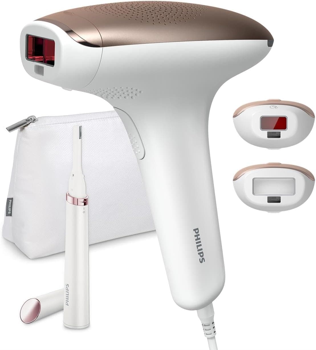 Philips Lumea Advanced BRI921/00 Depiladora de luz de pulso permanente para remoção de pelos visível em casa com sensor de tom de pele, 2 cabeças para corpo e rosto e lápis aparador compacto