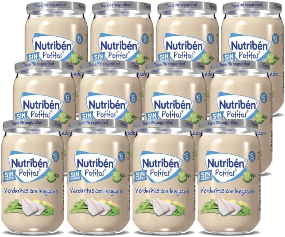 Nutribén Potitos | Potinho de legumes com linguado, para bebés a partir de 6 meses, sem adição de açúcares, sem glúten, ovo, leite, conjunto de 12 unidades, 2820 g