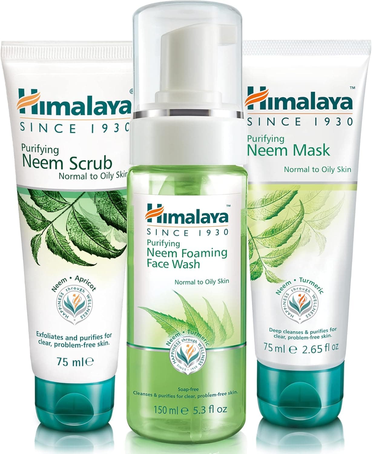 Himalaya Herbals Purifying Neem Foaming Face Wash, Face Scrub & Face Mask SET, tipos de pele normal e oleosa (SET)
