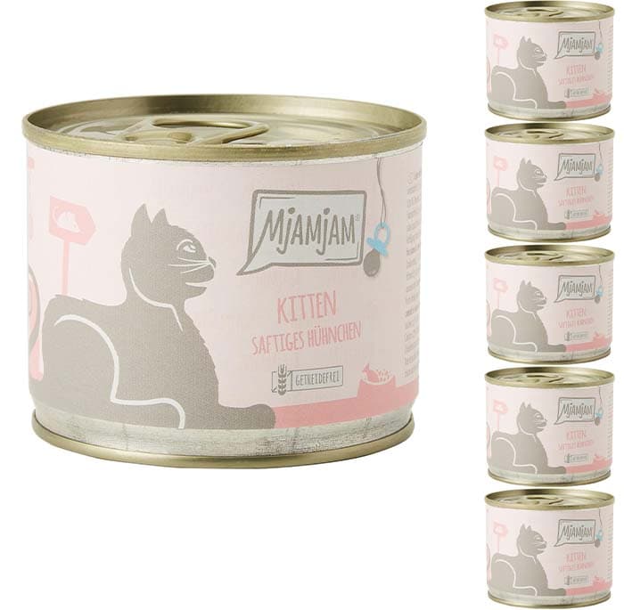 MjAMjAM - comida húmida premium para gatos - mini frango suculento com óleo de salmão, sem cereais com extra de carne, 6 x 200g