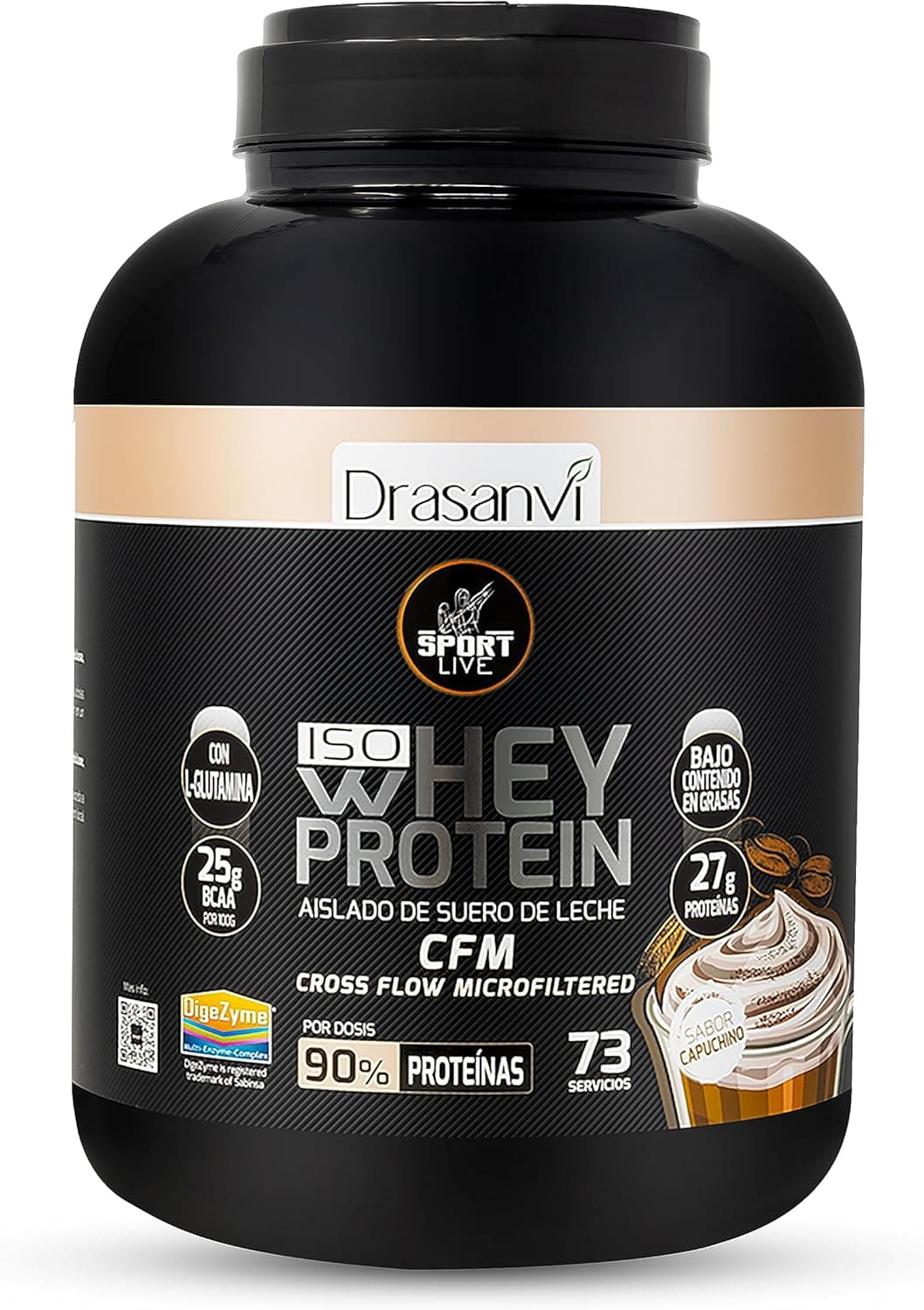 SPORT LIVE Whey protein isolate | Isolado de proteína em pó | Proteinas whey isoladas de soro de leite, proteínas que ajudam a aumentar a sua massa muscular | Capuchino | 2,2 kg | Drasanvi