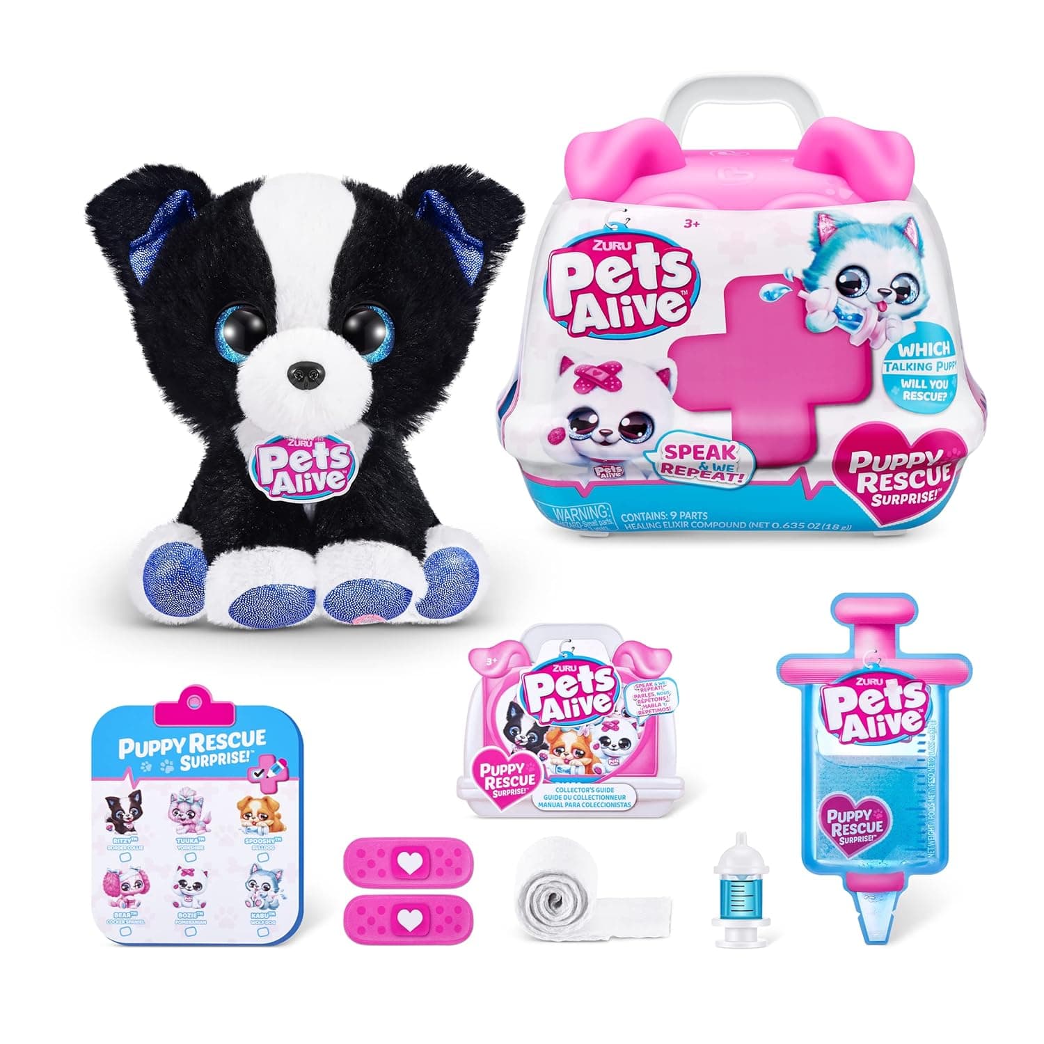 ZURU Surprise Puppy Plush - Border Collie Puppy com voz eletrónica e repetição