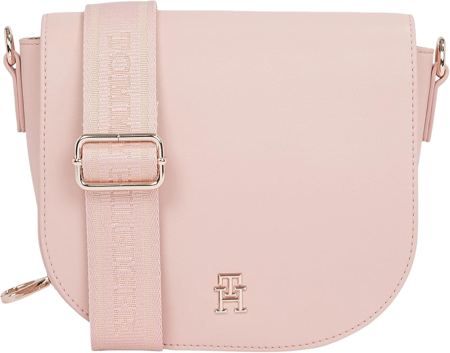 Tommy Hilfiger TH Logotape Saddle Bag | Mala tiracolo feminina compacta em rosa com alça ajustável e design minimalista