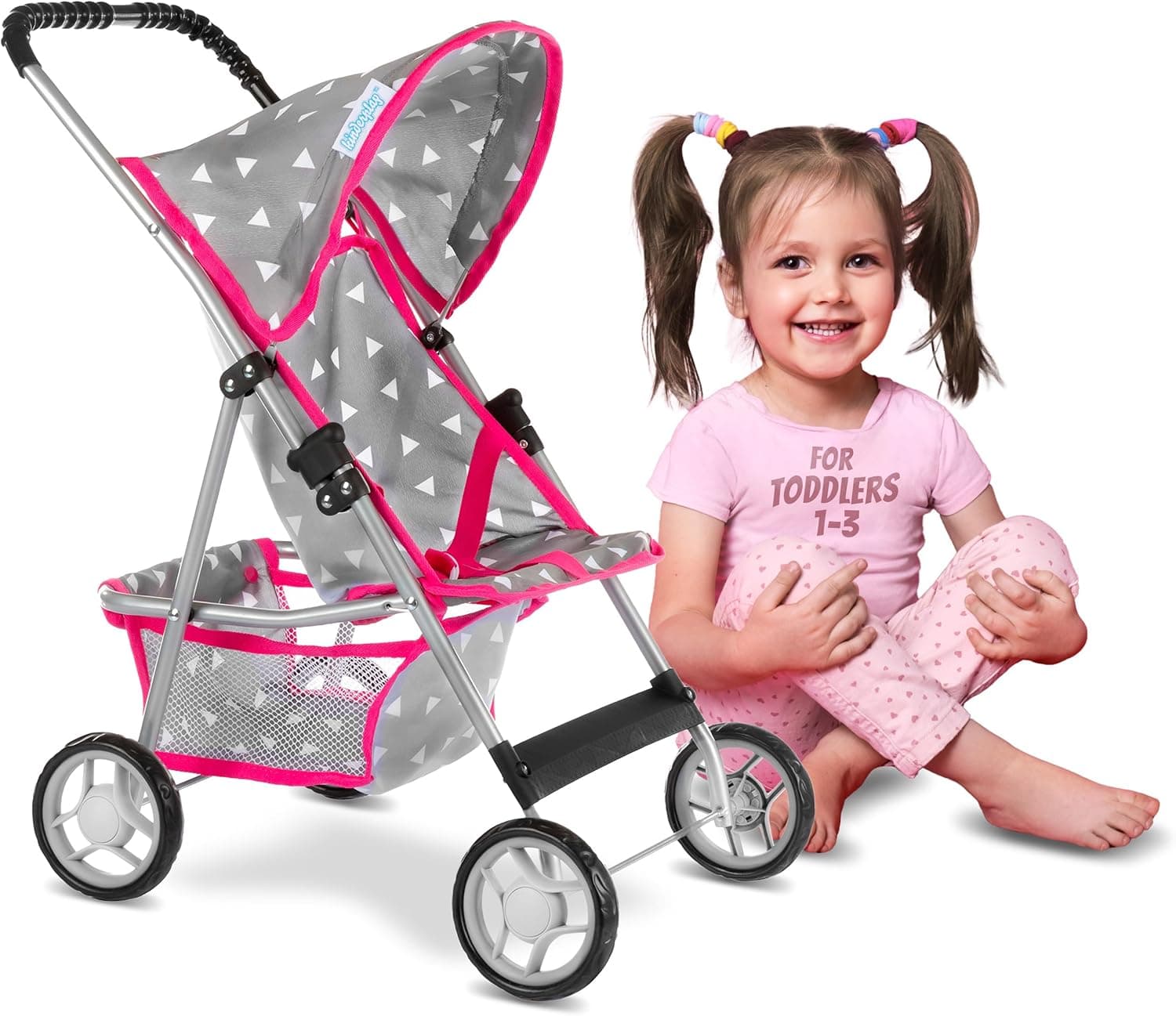 Kinderplay KP0280S | Carrinho de bonecas leve com estrutura estável e rodas em espuma para crianças a partir dos 2 anos