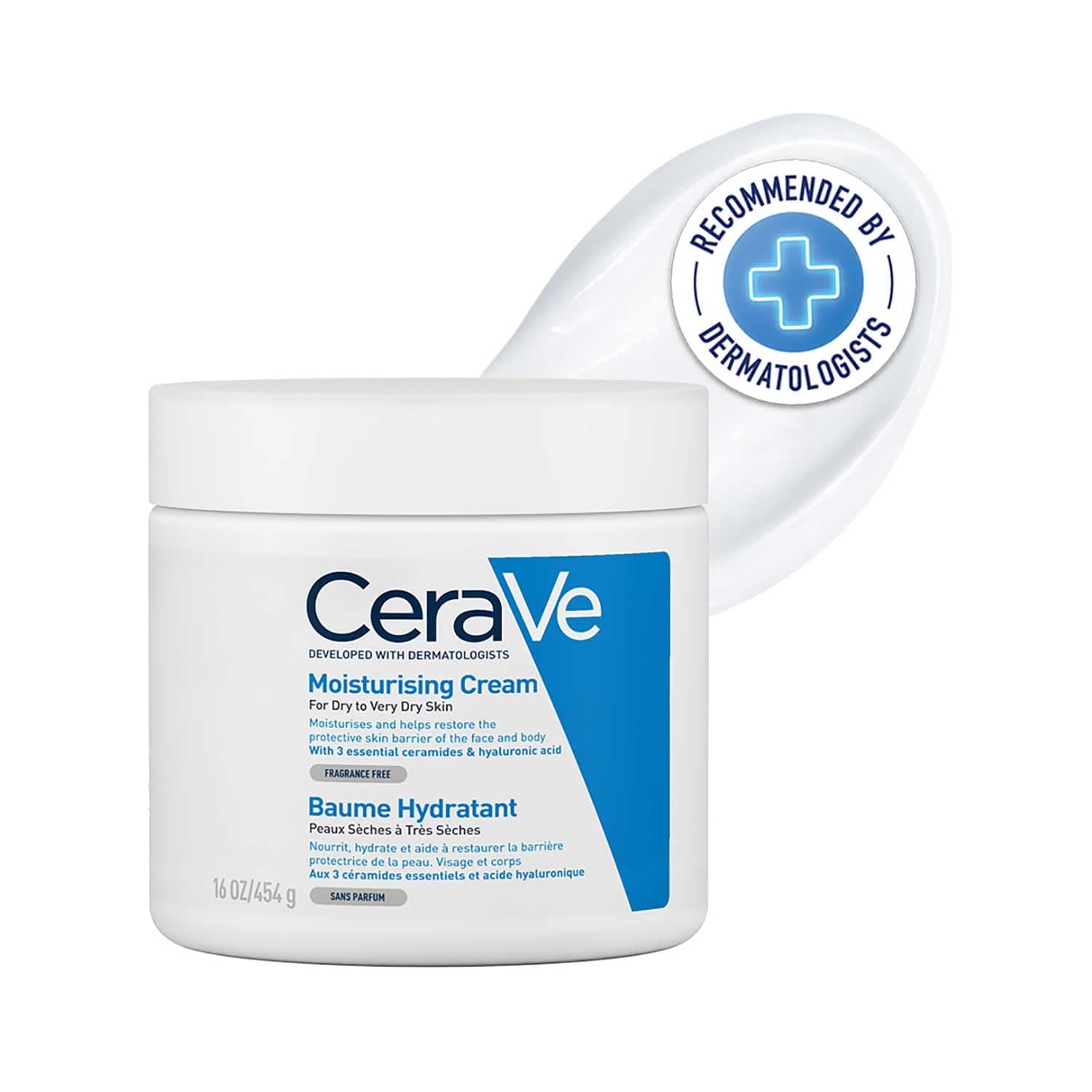 CeraVe Creme hidratante para rosto e corpo, adequado para pele seca muito seca, hidrata e restaura a barreira da pele, enriquecida com ceramidas essenciais e ácido hialurónico 454 ml