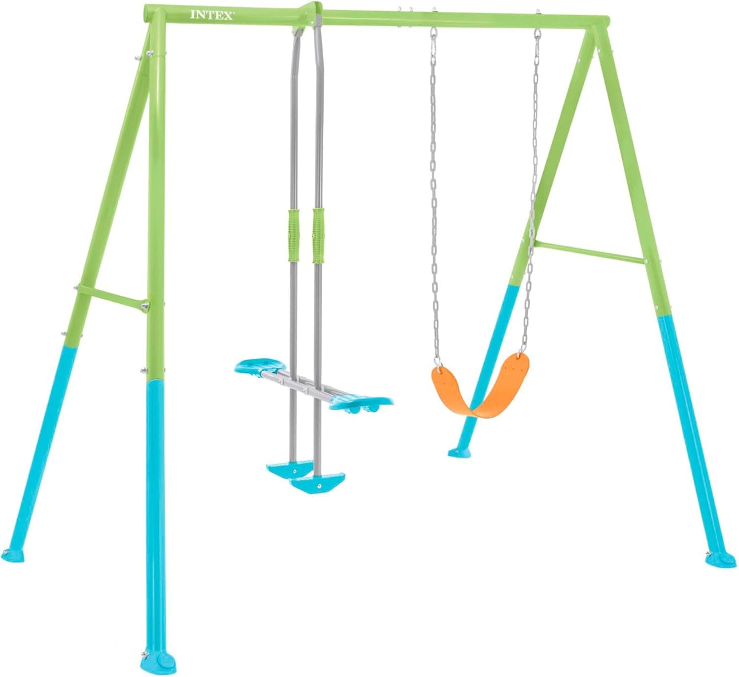 Intex Balanço de metal com baloiço duplo lugar e assento, regulável em altura, até 144 kg, balanços para crianças de 3 a 10 anos, jogos exteriores, certificado CE (59000)