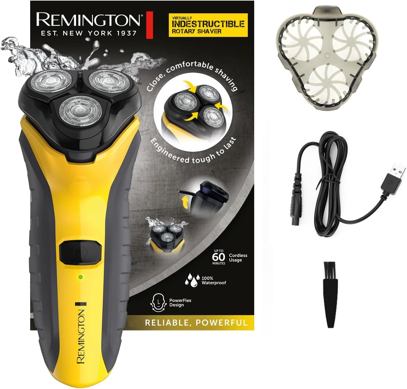 Remington Raspador rotativo virtually inestrutível - máquina de barbear sem fio, policarbonato praticamente inestrutível, cabeça pivotante, resistente à água - PR1855