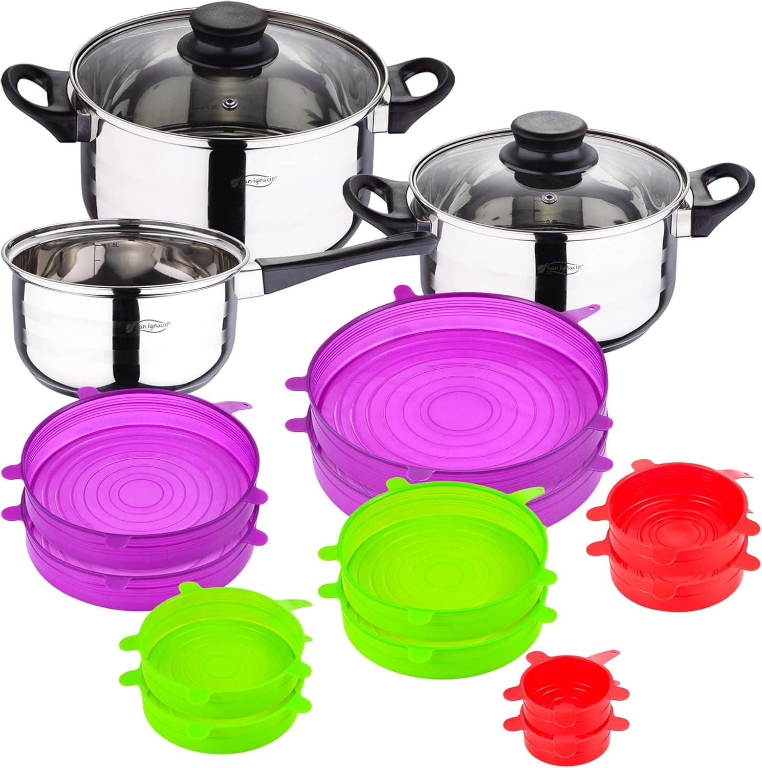 Pacote de bateria de cozinha 5 peças conjunto de 12 peças tampas de silicone