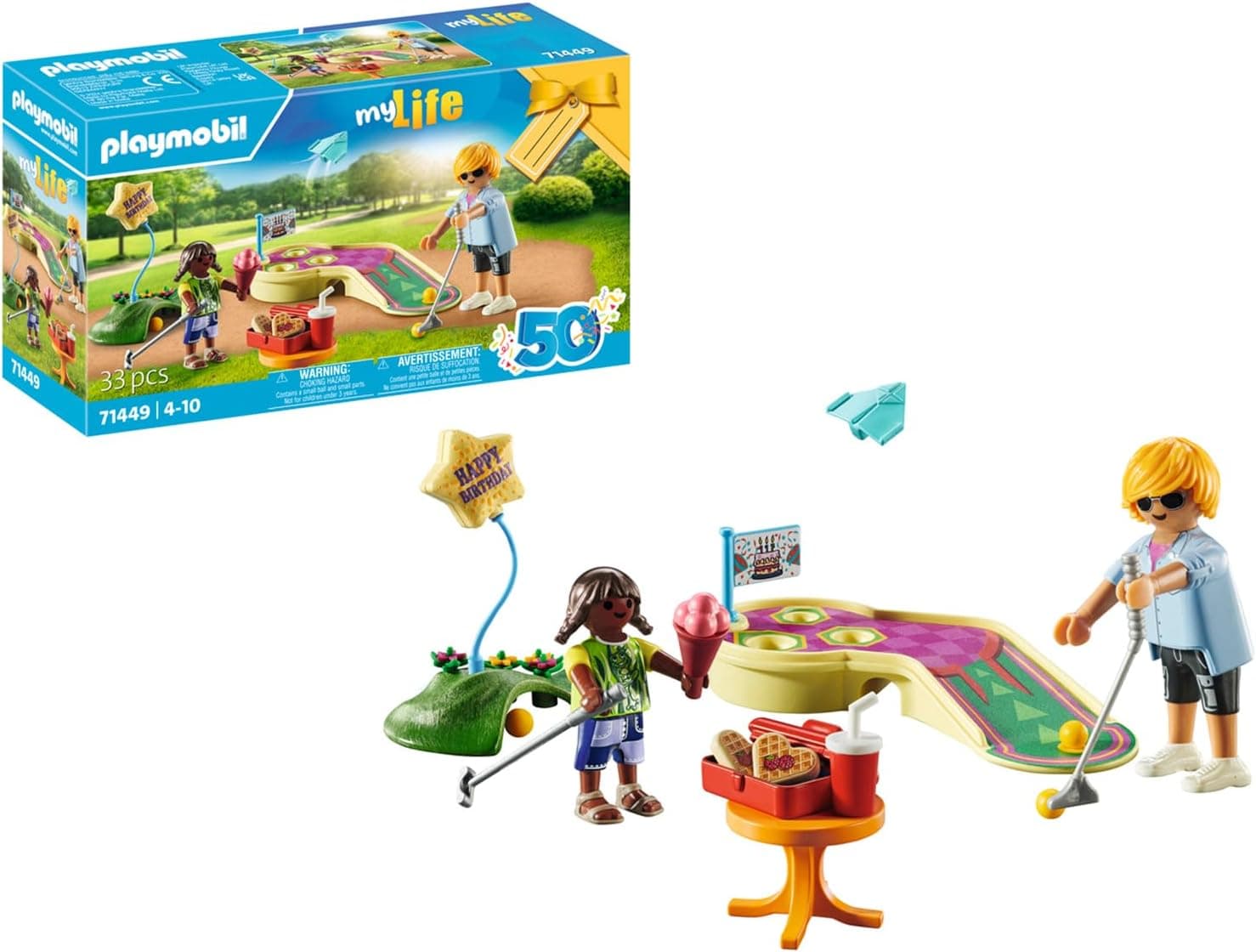PLAYMOBIL myLife 71449 Mini golfe, um golpe atrás do objetivo, com bastões de golfe, bolas e gelado incluídos, brinquedos para crianças a partir de 4 anos