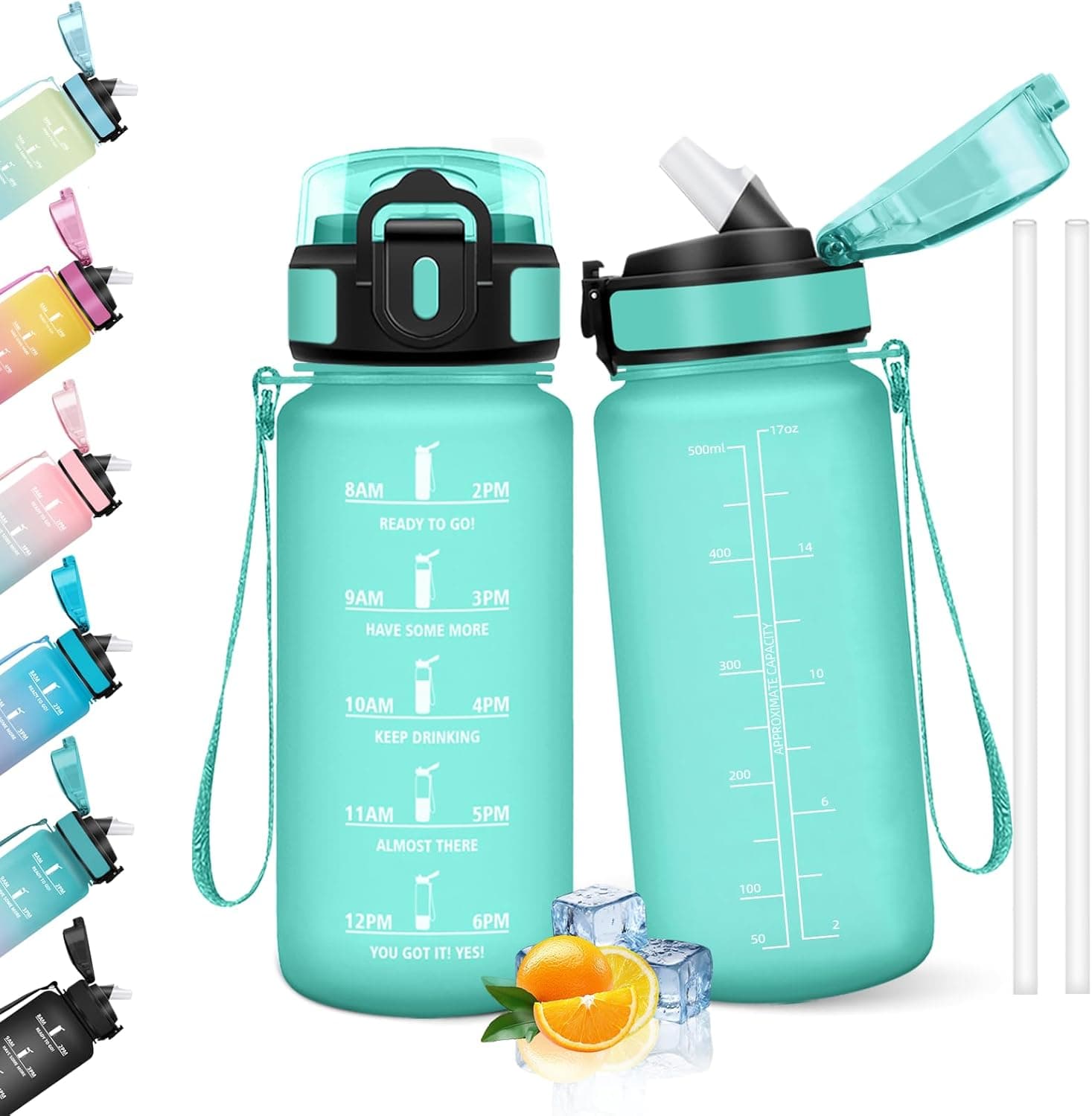 HoneyHolly | Garrafa de água infantil 500 ml com palhinha à prova de fugas, livre de BPA