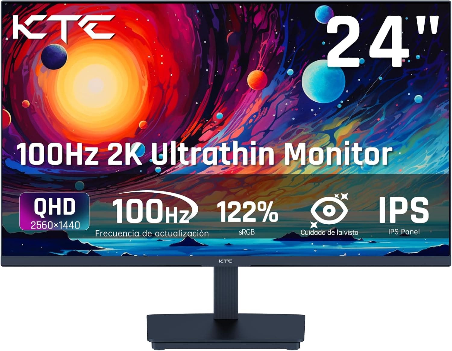 KTC Monitor de 24 polegadas, monitor QHD 2K 100Hz IPS, 1300:1 controlo, computador anti-Blue Light 122% sRGB, suporte FreeSync and GSync, HDMI/DP/Earphone for Gaming and Office Working Horking 24-27