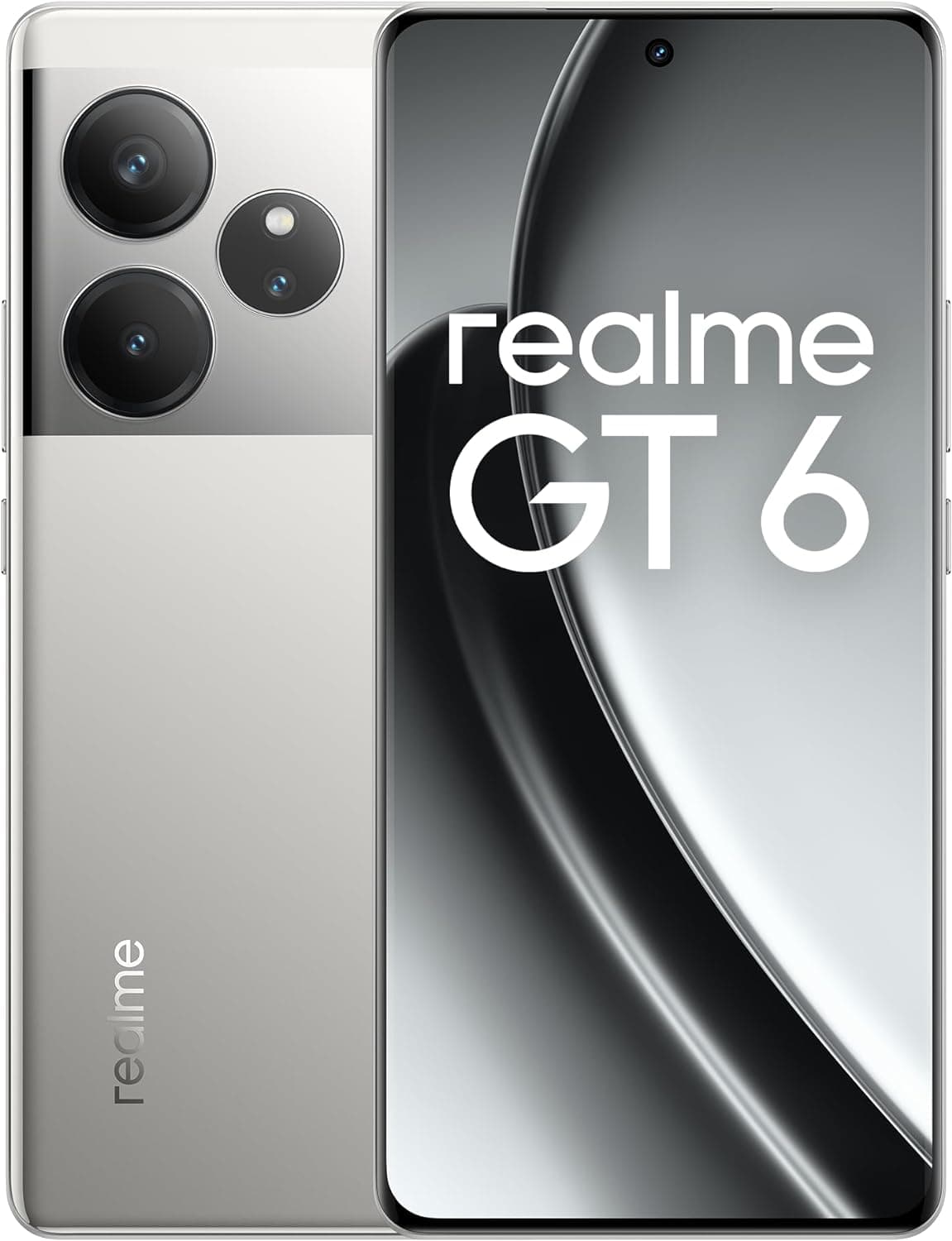 realme GT 6 5G Telemóvel 8 + 256 GB, processador Snapdragon® 8s de 3.ª geração, ecrã ultra brilhante de 6000 nits, câmara Sony LYT-808 com OIS, carregamento SUPERVOOC de 120 W, prateado, sem adaptador