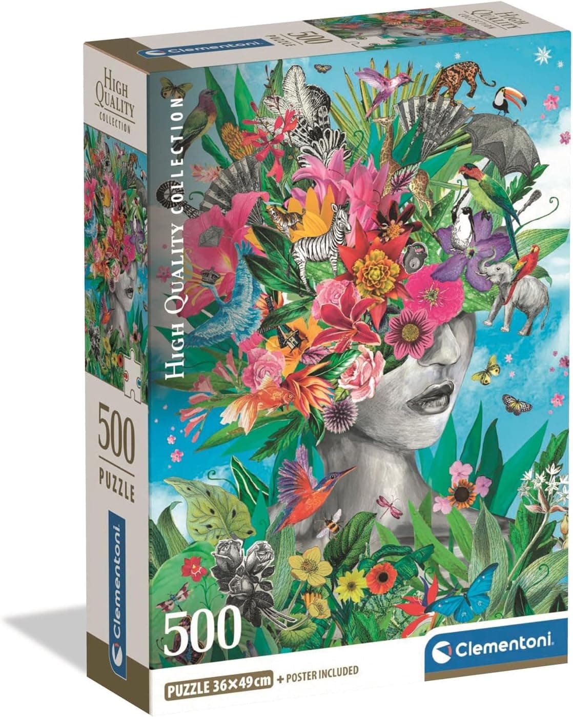 Clementoni - Puzzle para adulto, cabeça na selva, 500 peças 