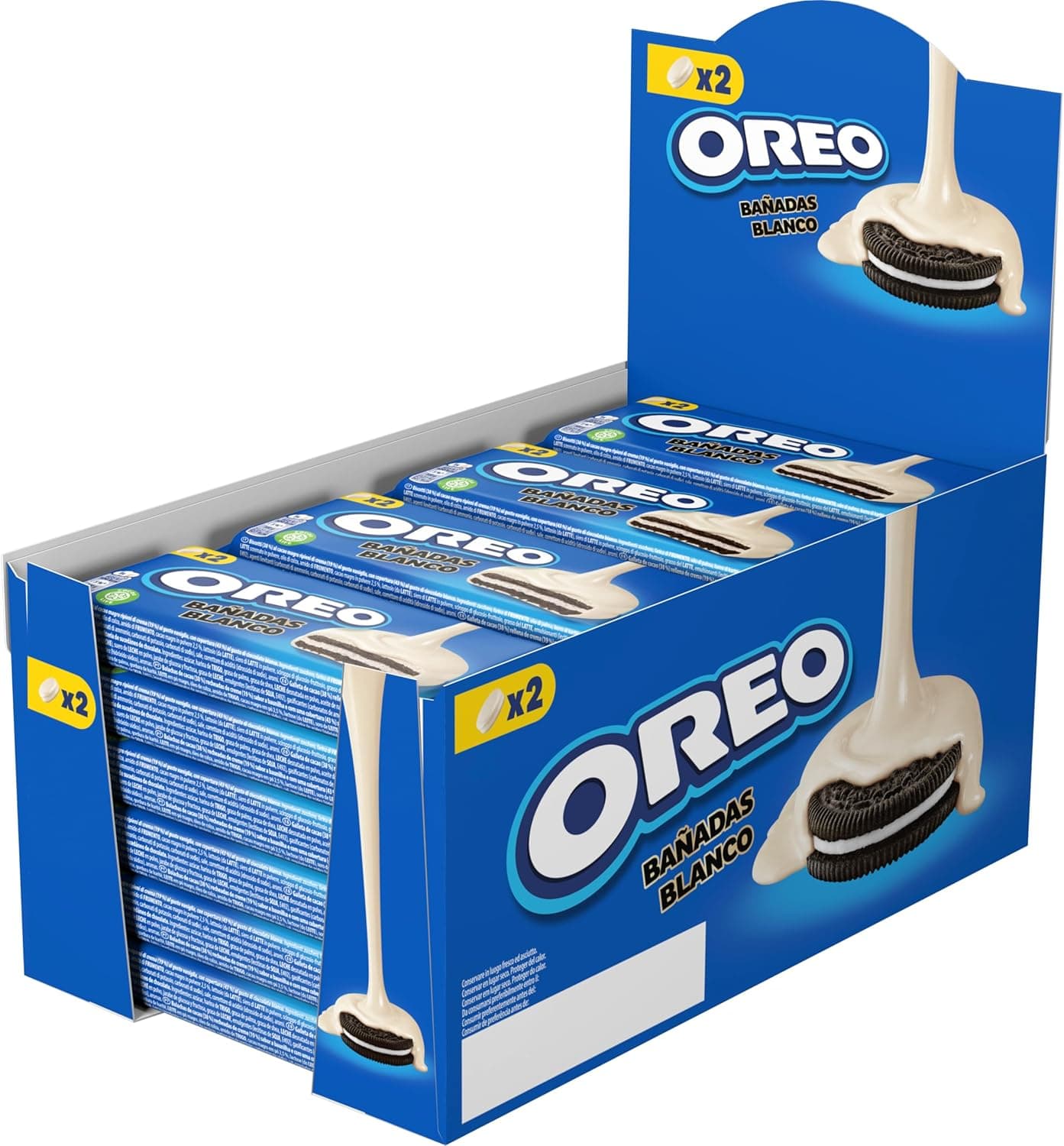 Oreo Banhadas bolachas de cacau recheadas com creme sabor baunilha e capas de chocolate branco 41 g, pack de 24