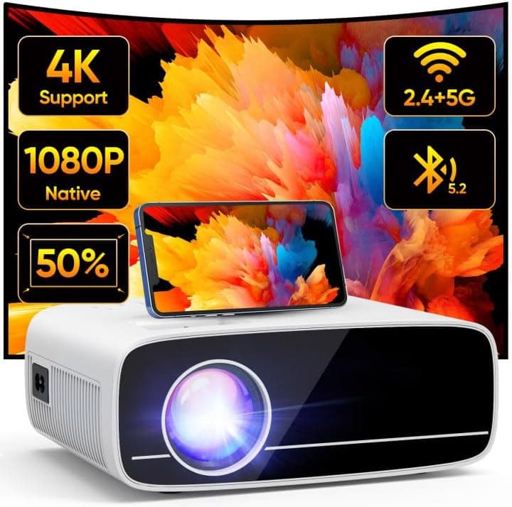 Mini projetor 4K compatível, AKATUO 15000L nativo 1080P 5G WiFi Bluetooth projetor portátil com 50 % de zoom, projetor de vídeo para cinema em casa compatível com Smartphone/HDMI/USB/Laptop/Fire TV
