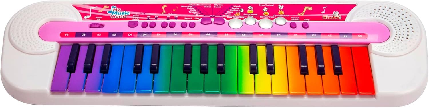 My Music World Girls Keyboard, 32 teclas, 8 demos, 6 ritmos, 45 x 13 cm, instrumento musical para crianças a partir de 3 anos