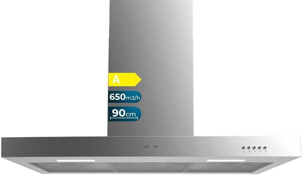 Cecotec Bolero Flux TM 906500 | Exaustor de parede em inox 90 cm com 650 m³/h, motor 165 W, 3 velocidades e luz