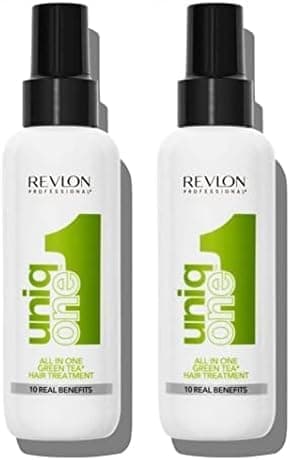 Revlon Professional UniqOne Protetor térmico para cabelo, condicionador de cabelo, tratamento hidratante para o cabelo em spray sem enxaguar, fragrância chá verde de 150 ml (embalagem de 2)