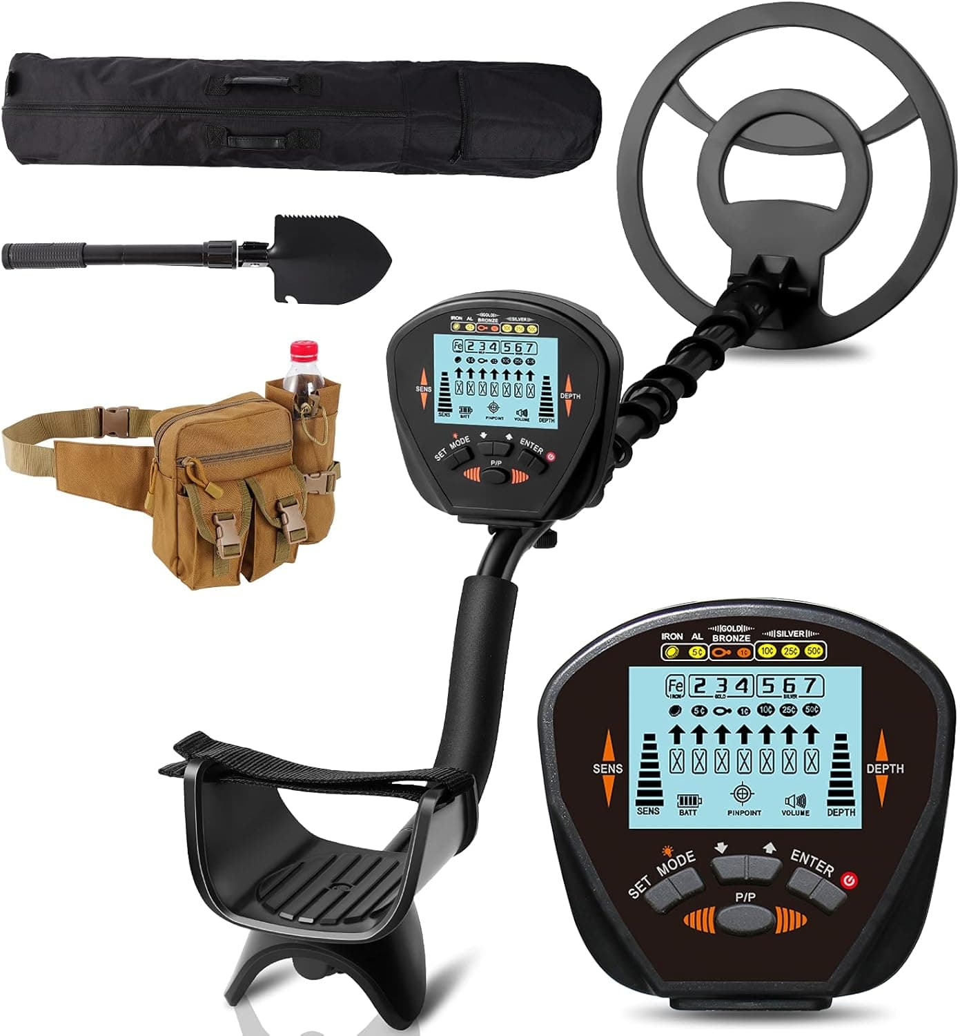 FunlyGo Detector de metais, impermeável, alta sensibilidade, moeda de pesquisa pinpointer, ecrã LCD, leve, ajustável, para profissionais e iniciantes, kit de detetor de metais