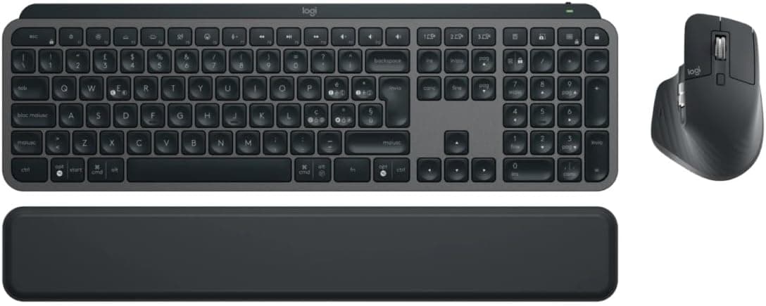 Logitech MX Keys S Combo | Teclado e rato wireless com apoio de pulso, layout QWERTY português e ligação Bluetooth USB-C, grafite