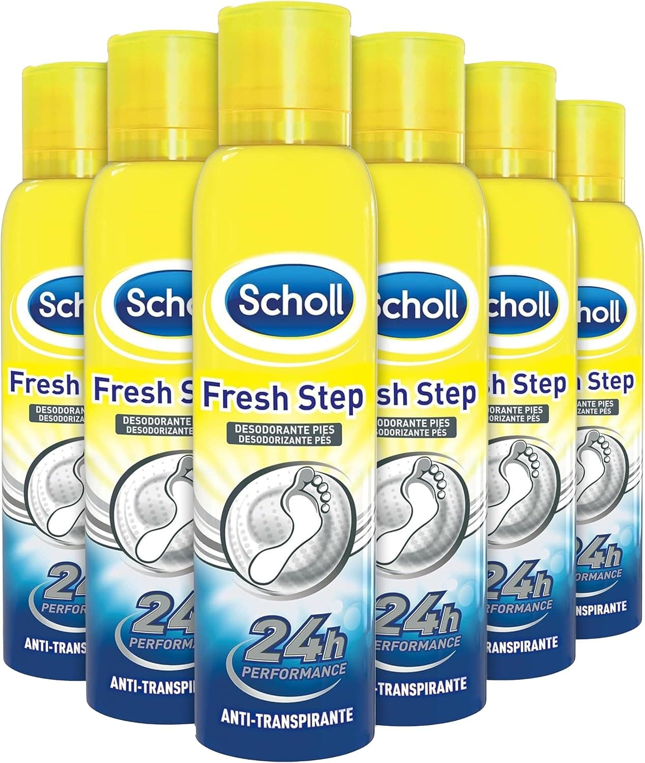 Dr. Scholl's Fresh Step, desodorizante para pés com fórmula antiderrapante, neutraliza o odor por 24 h e absorve a humidade e o suor, 6 x 150 ml