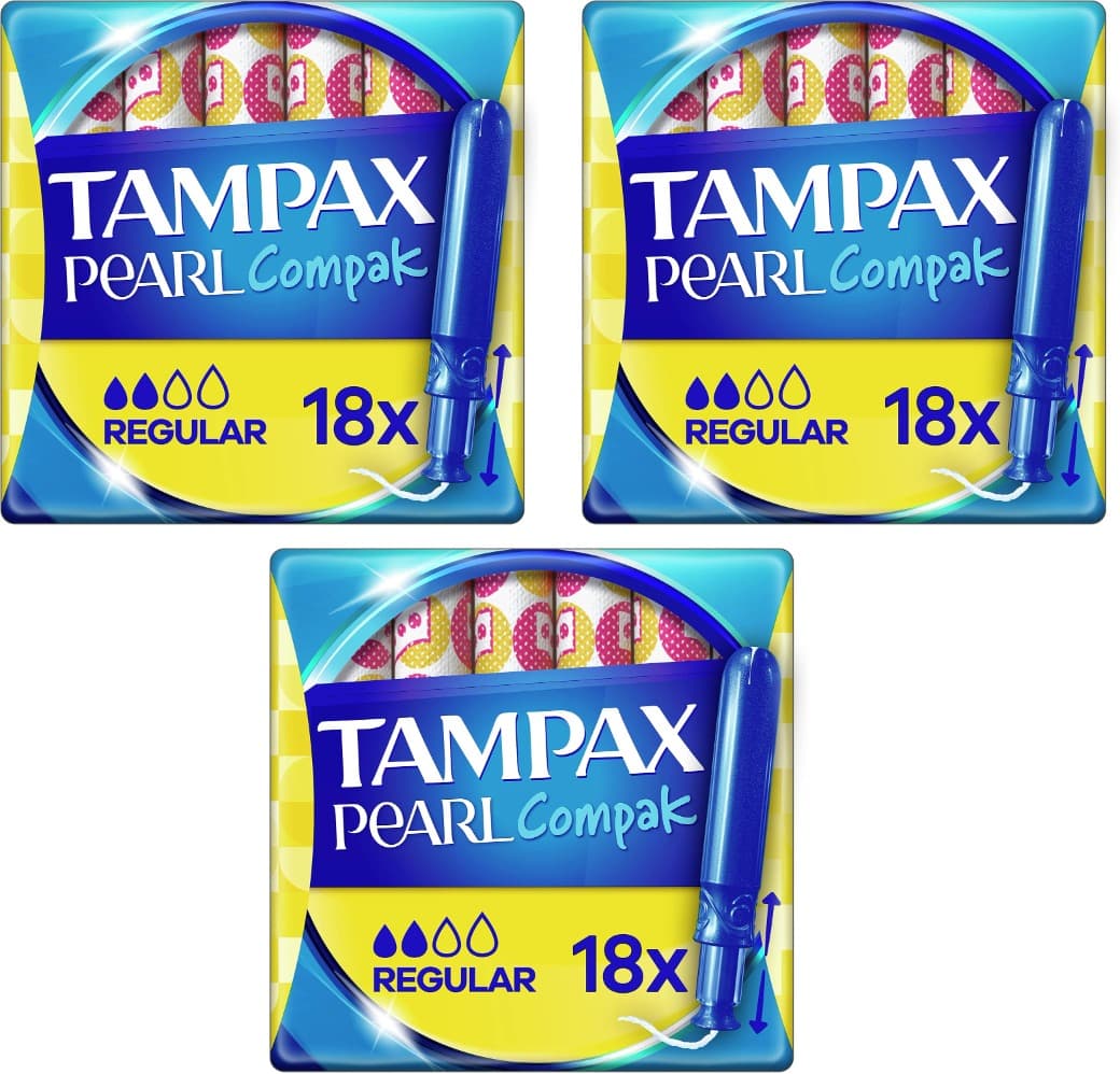 Tampax Compak Perla | Tampões regulares com aplicador, 18 unidades x 3