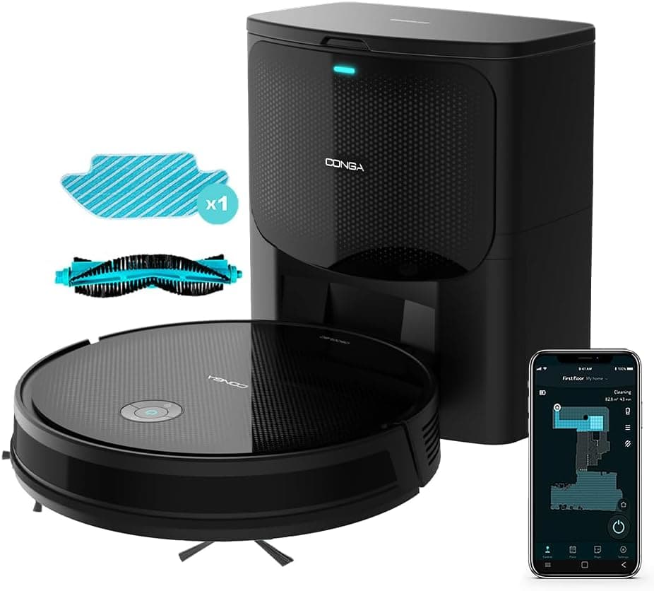 Cecotec Robot aspirador com base auto-esvaziada Conga 2499 Ultra Home Advanced. Tecnologia giroscópica, 2100 Pa, aplicativo, escova multifuncional, 2 escovas laterais, mopa