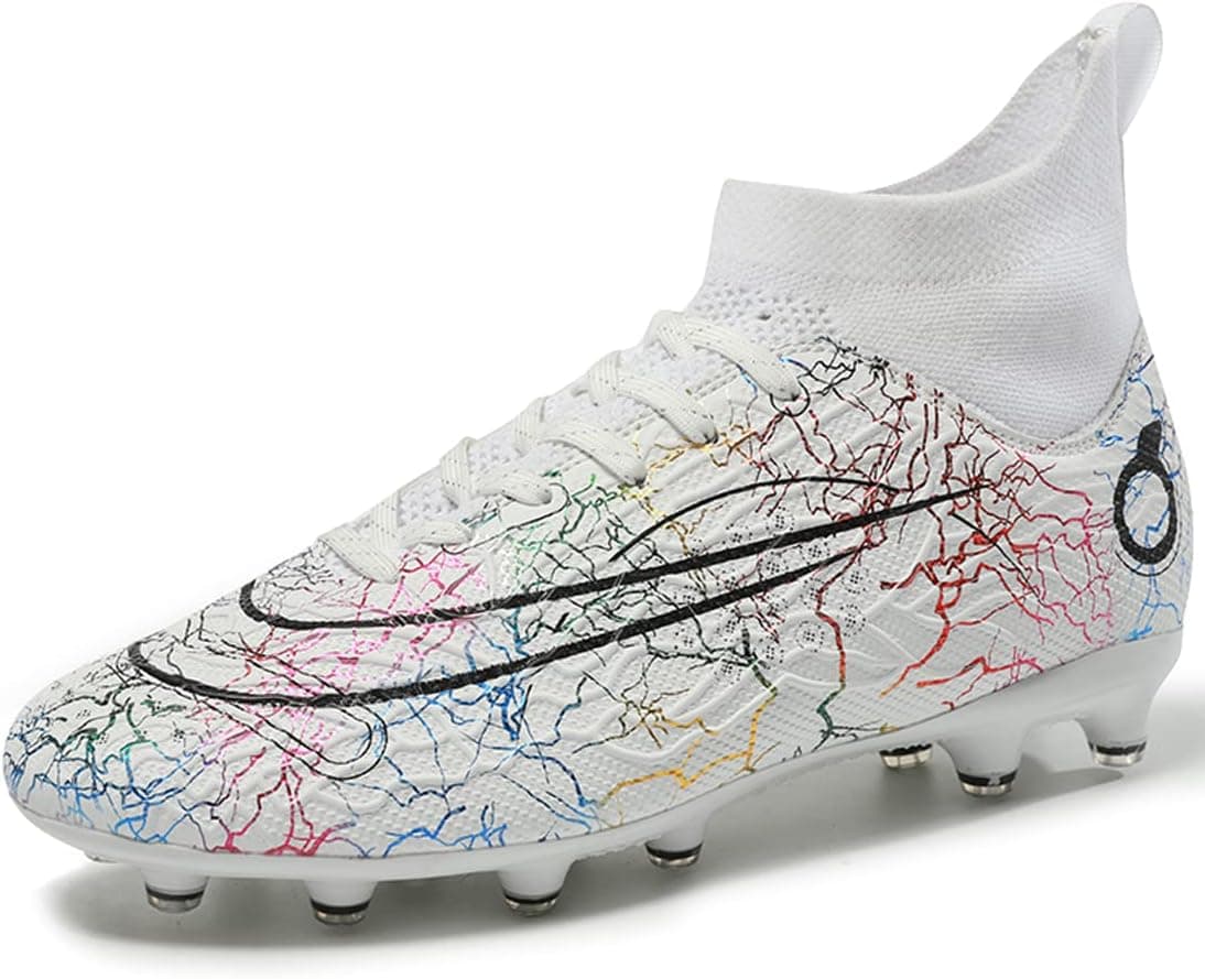 PiDaGlobal Spike Homem | Sapatilhas de futebol em preto e branco com tacos moldados e sola antiderrapante