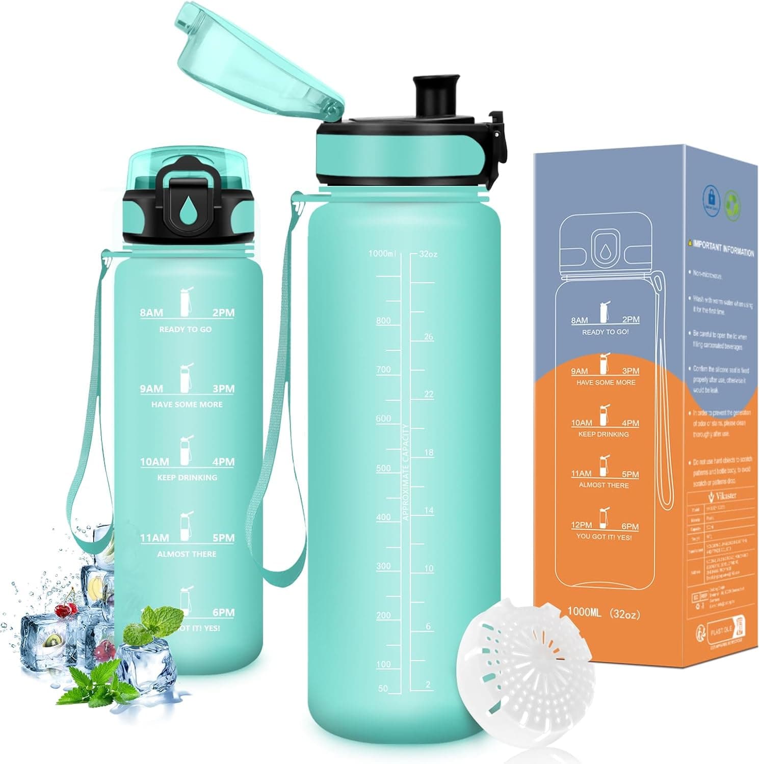 Vikaster A-mate | Garrafa de água para ciclismo sem BPA 1000 ml azul e verde