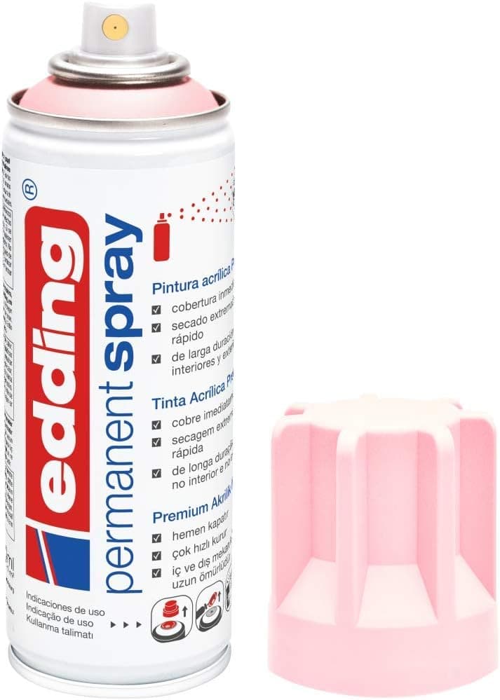 Edding 5200 | Spray acrílico mate rosa pastel para vidro, metal, madeira, cerâmica, plástico e tela 200 ml