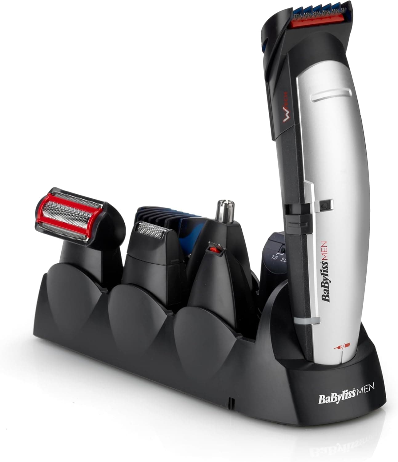 BaByliss E837E Corta-pelos para rosto, cabelo e corpo, com lâminas profissionais W-tech e 10 acessórios, preto e cinzento, unissexo