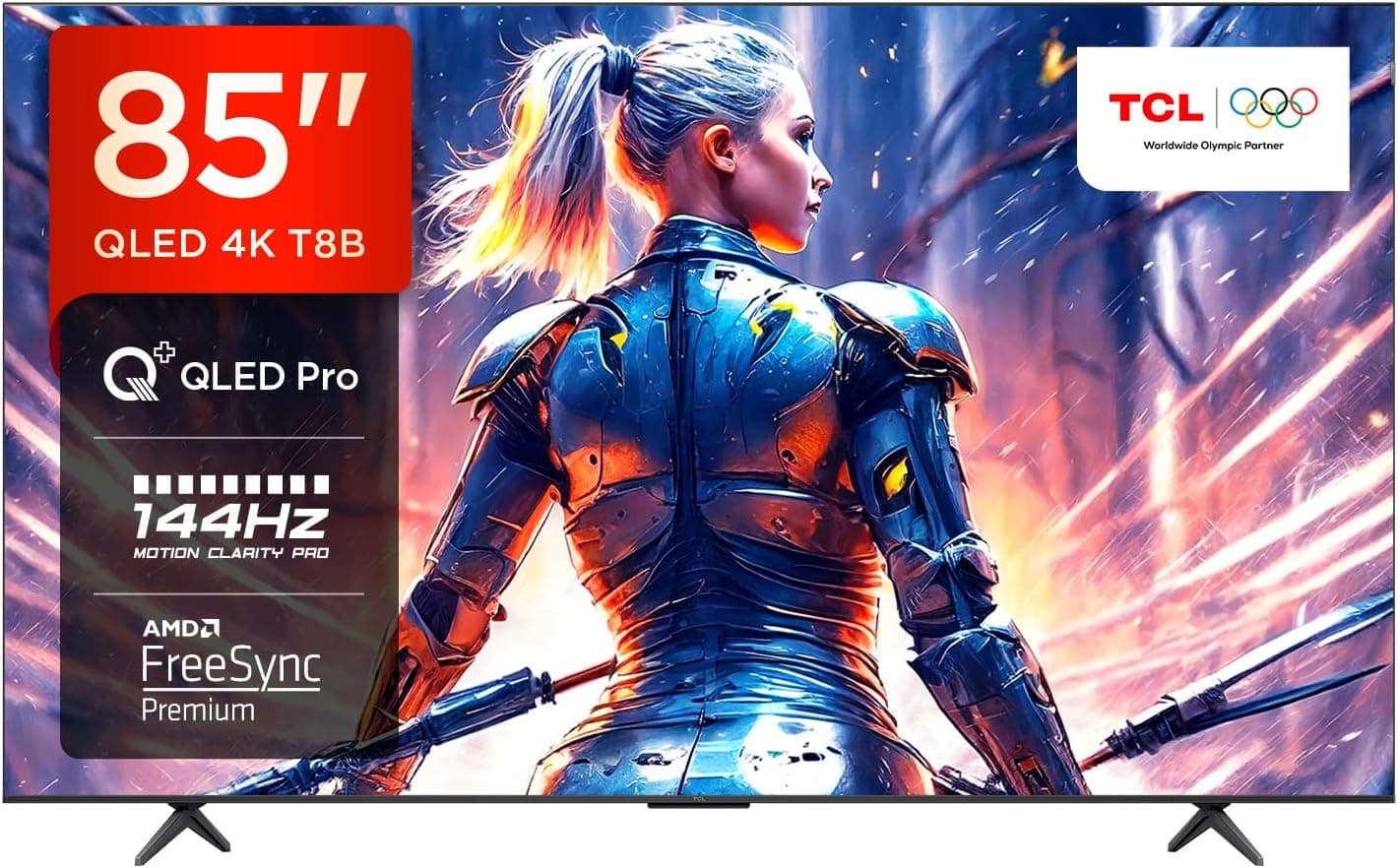 TCL 85T8B Onkyo QLED Smart TV, Pro de 85" e 144 Hz, 4K Ultra HD, HDR Pro, Powered by Google TV (Dolby Vision IQ e Atmos, Motion Clarity, controlo de voz mãos livres) 