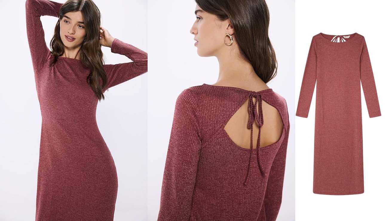 Springfield | Vestido midi casual com abertura e detalhes de atar nas costas para mulher